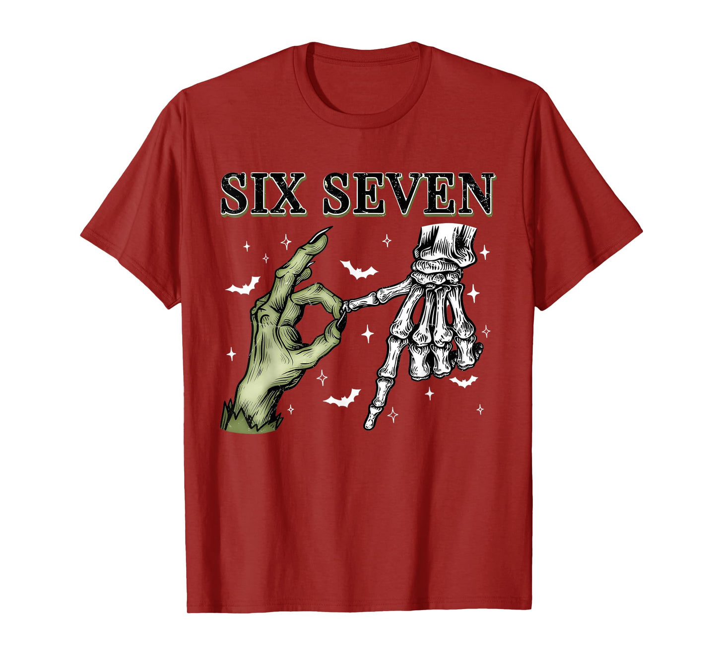 Halloween Kids Six Seven 6 7 Meme Funny Skeleton Hands Sign T-Shirt