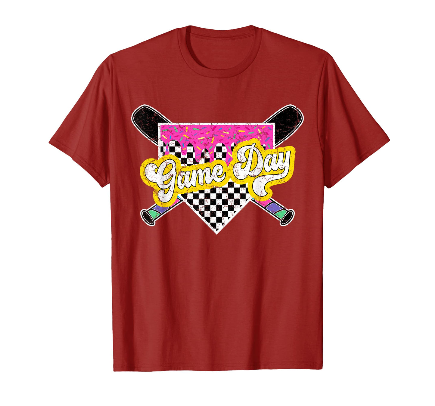 Game Day Checkered Baseball Ice Cream Drip for Boys Youth T-Shirt