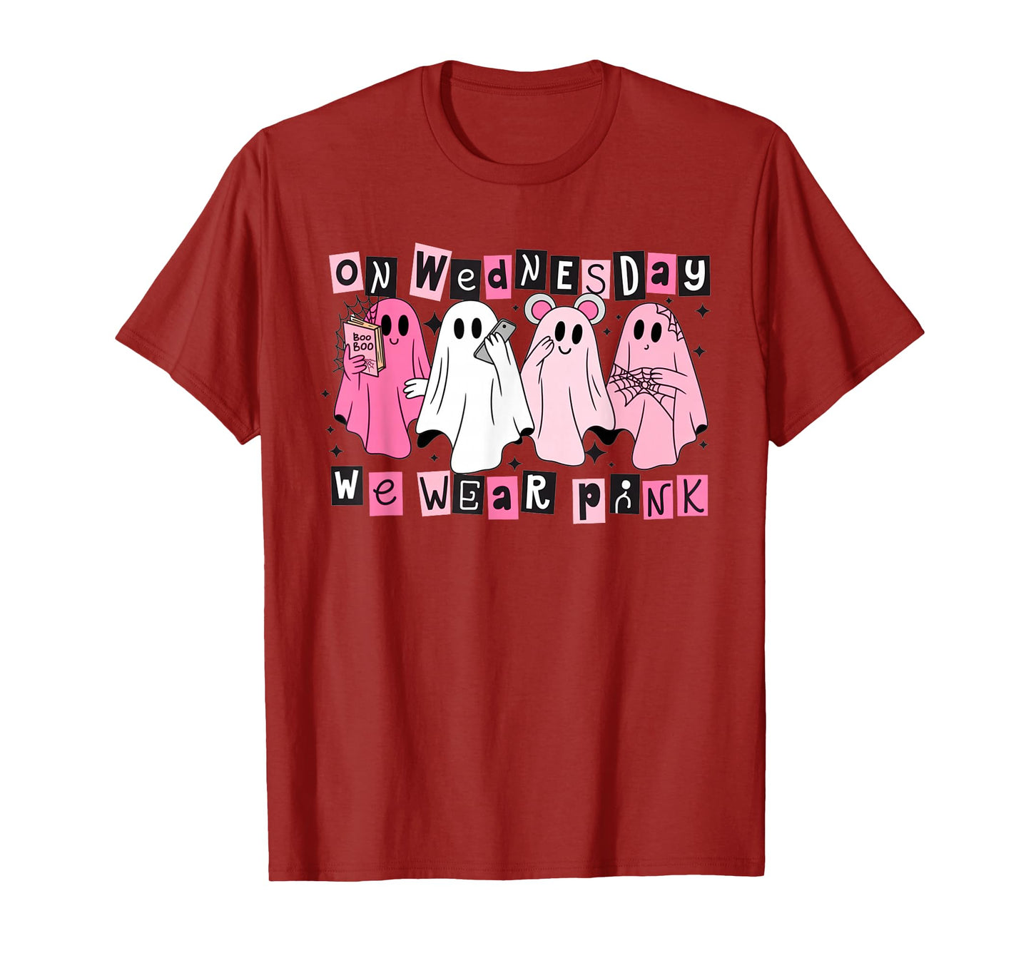 FUUNY On Wednesday We Wear Cute Pink Ghost Halloween T-Shirt