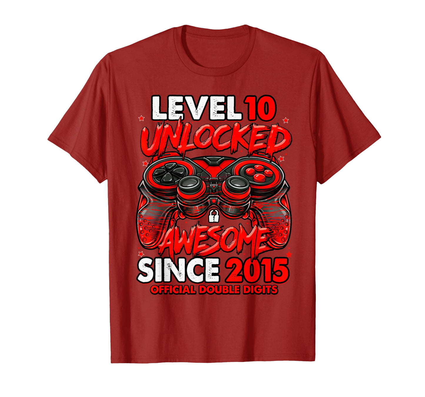 Level 10 Unlocked Awesome Since 2015 10th Birthday Gaming T-Shirt