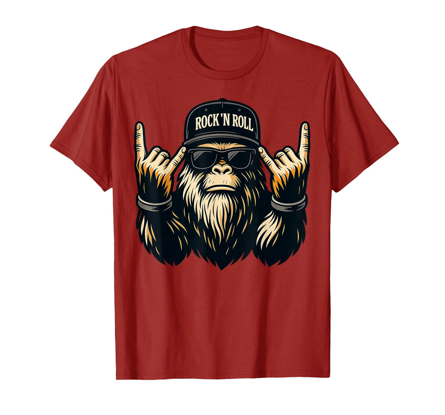 Bigfoot Rock On Sasquatch Heavy Metal Vibes Men Women Kids T-Shirt