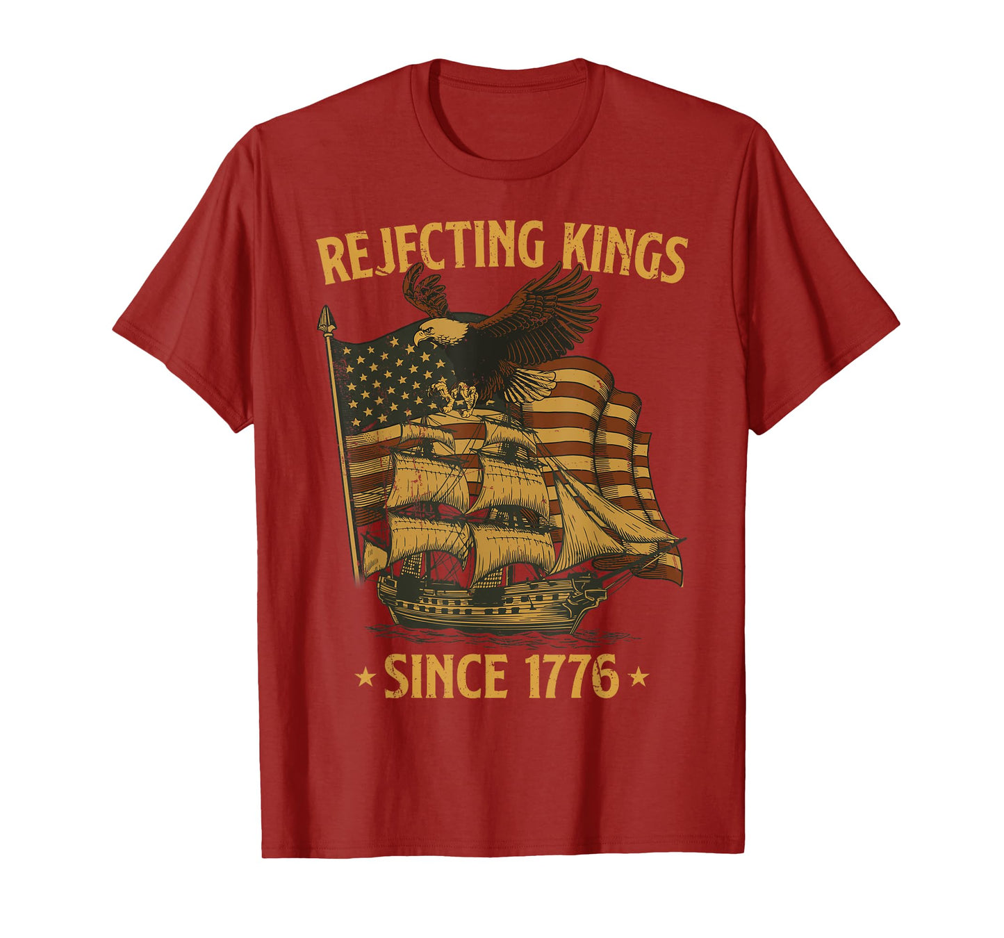 Rejecting Kings Since 1776 Bald Eagle Patriotic USA Flag T-Shirt