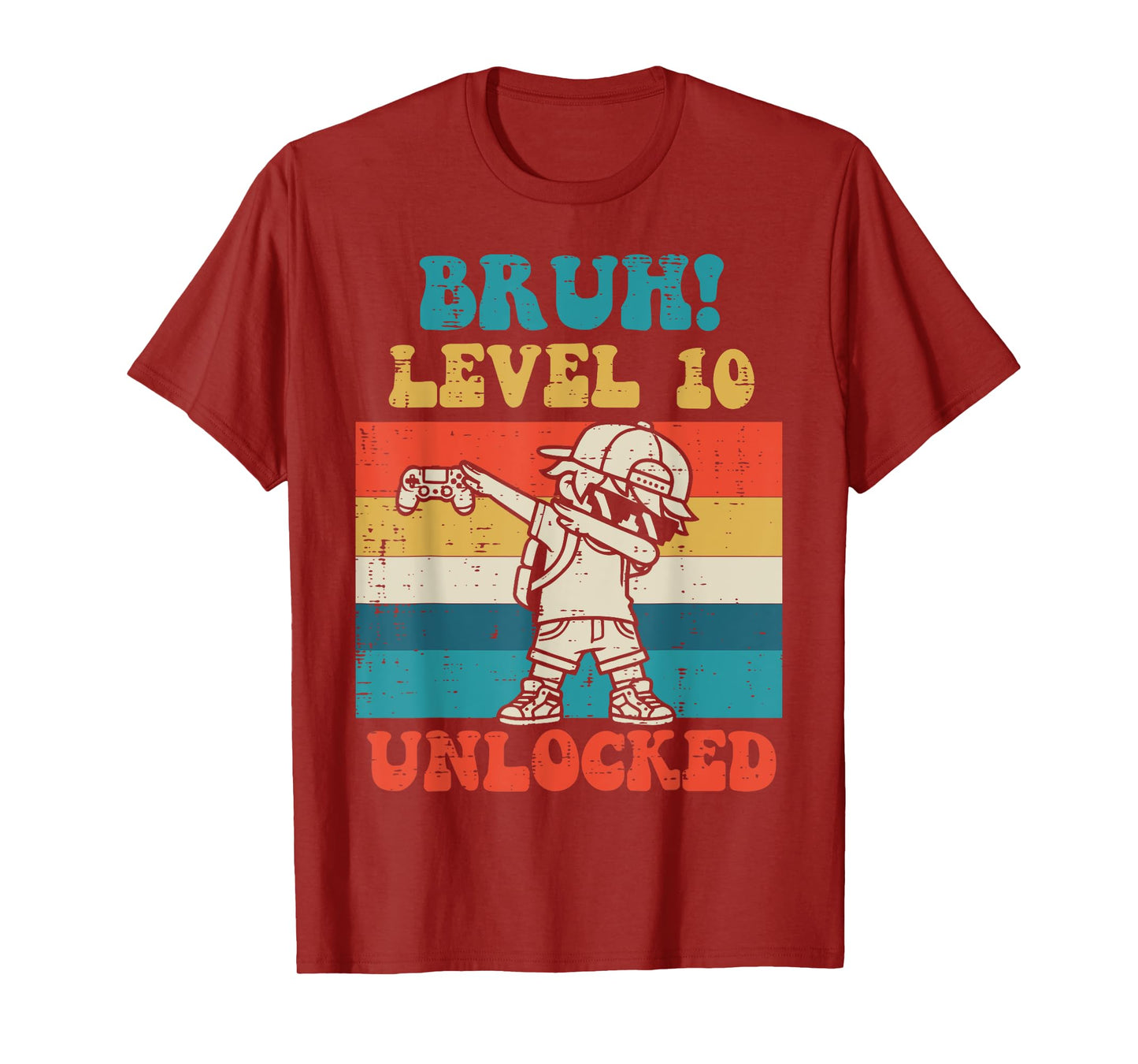 Bruh Level 10 Unlocked Gamer Dab Retro 10th Birthday Boys T-Shirt