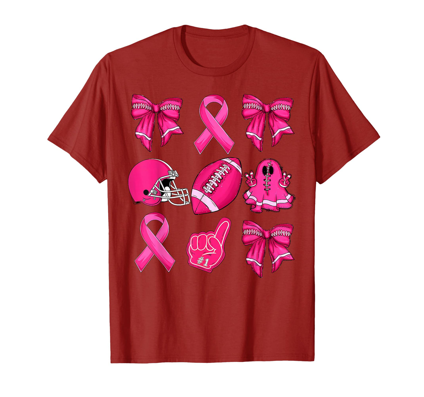 Football Game Day Ghost Halloween Breast Cancer Awareness T-Shirt