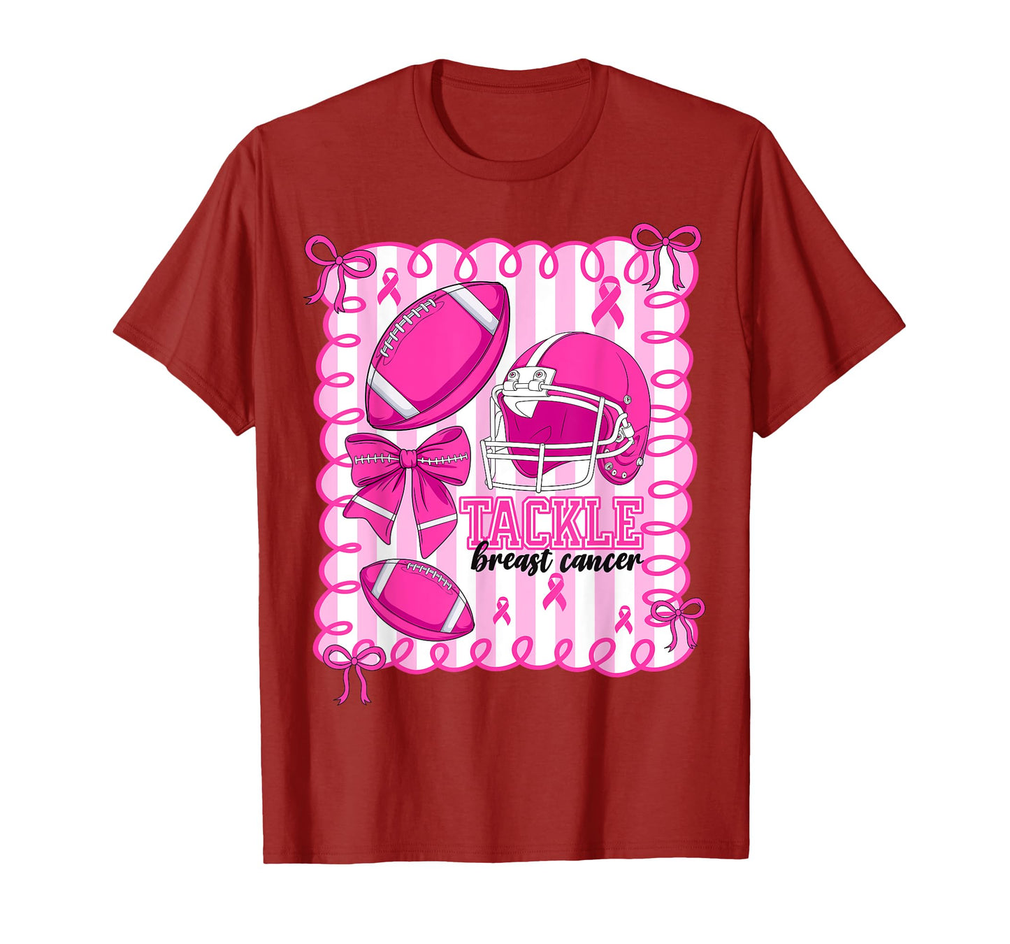 Preppy Tackle Breast Cancer Awareness Football Coquette Bow T-Shirt