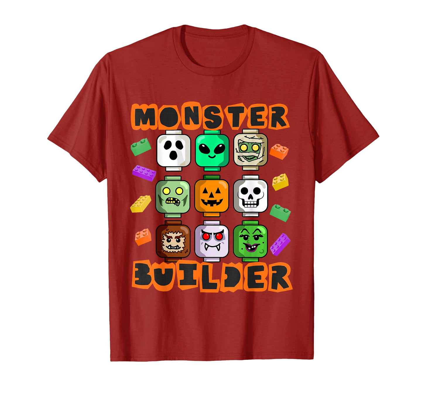 Monster Builder Halloween Building Bricks Brick Head Funny T-Shirt