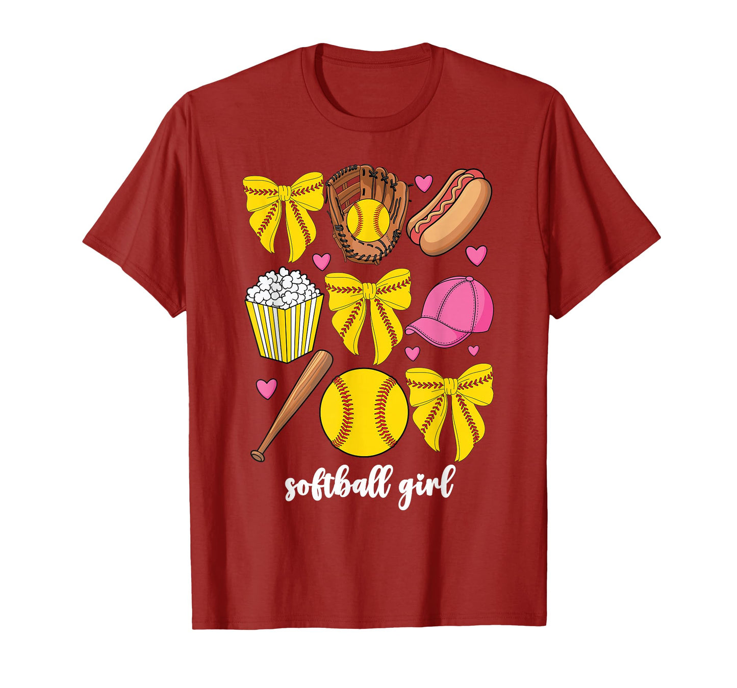 Cute Softball Coquette Bow For Women Girls Softball Girl T-Shirt
