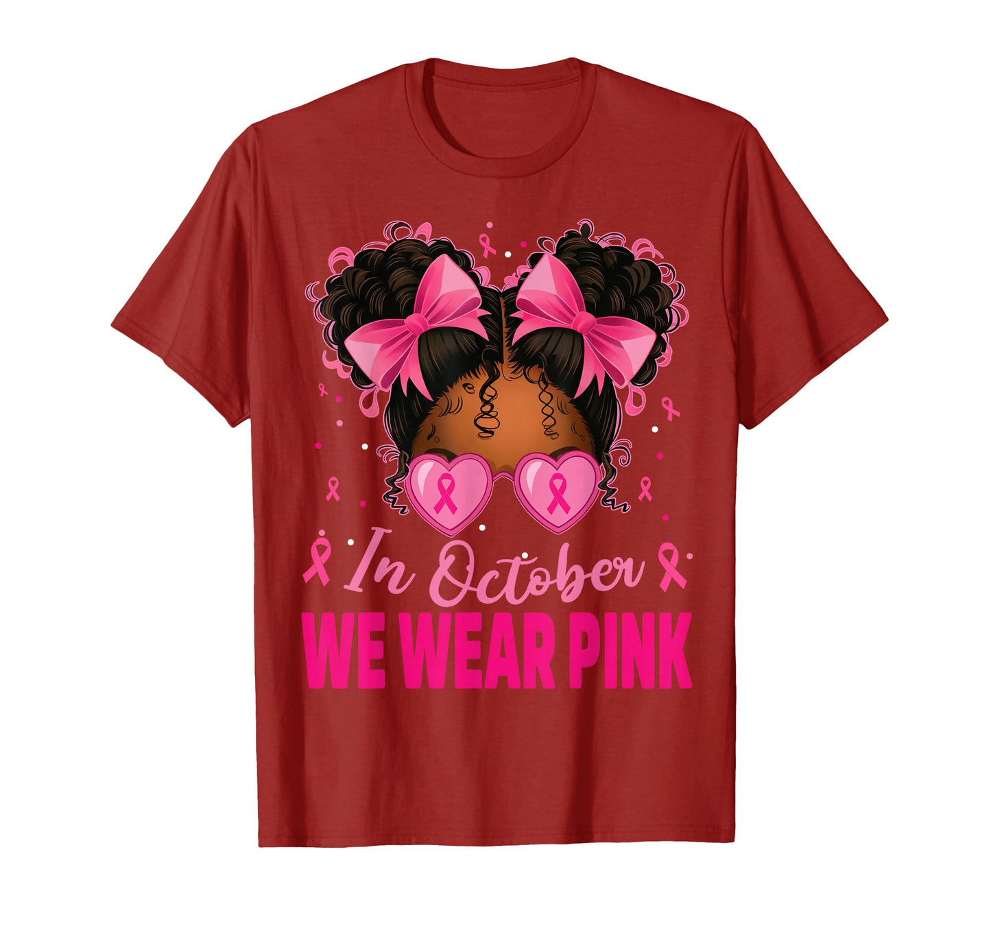 in October We Wear Pink Afro Girls Toddler Breast Cancer T-Shirt