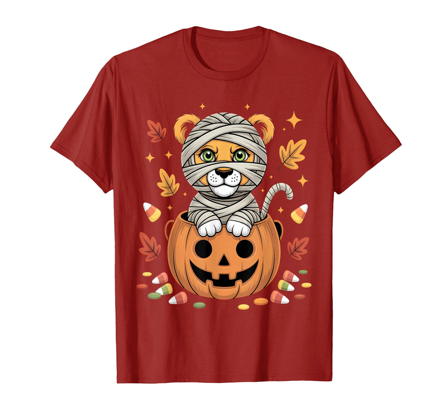 Cute Mummy Tiger in Pumpkin Halloween Jungle Cartoon T-Shirt