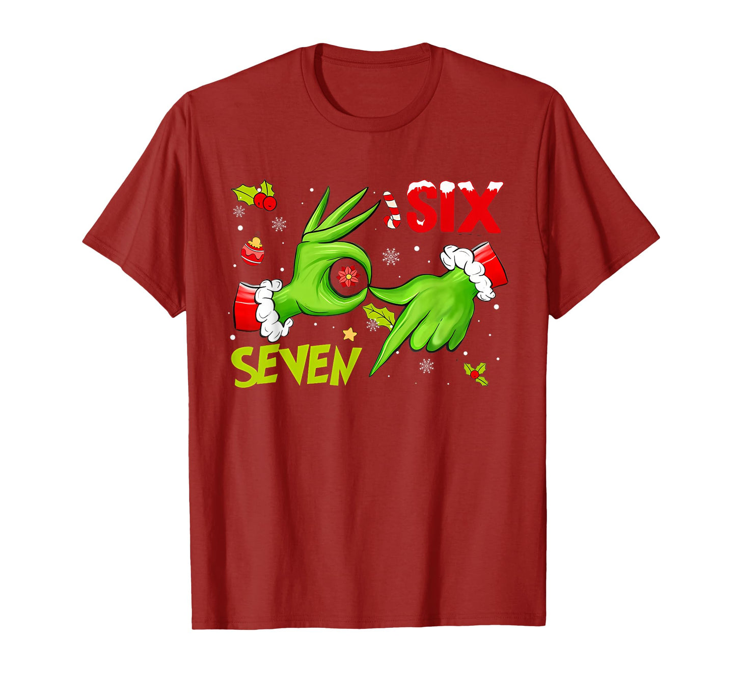 6 7 Six Seven Hand Gen Z Alpha Meme Slang Xmas Christmas T-Shirt