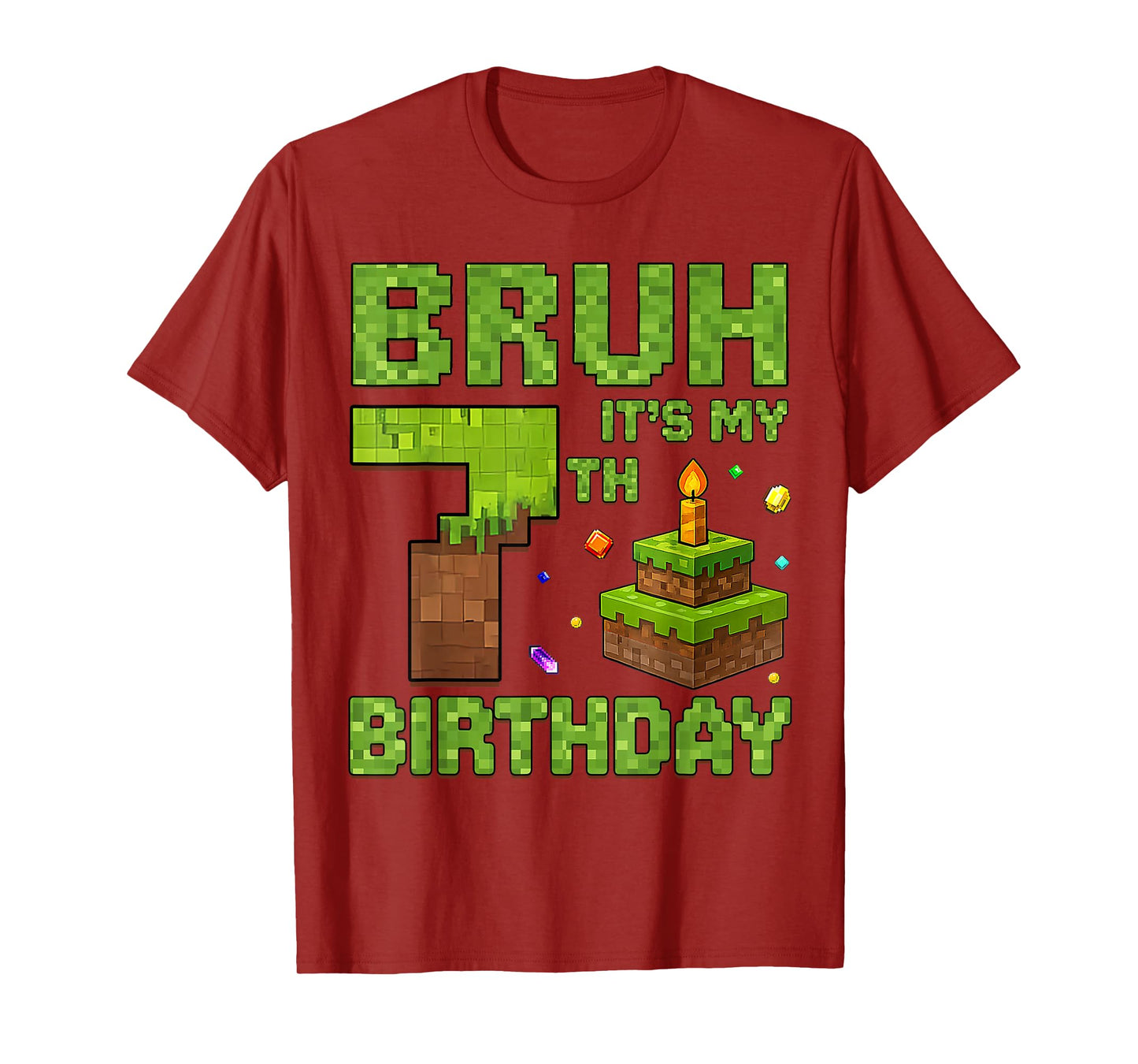 Funny Birthday Boy Bruh It's My 7th Birthday Game Pixel T-Shirt