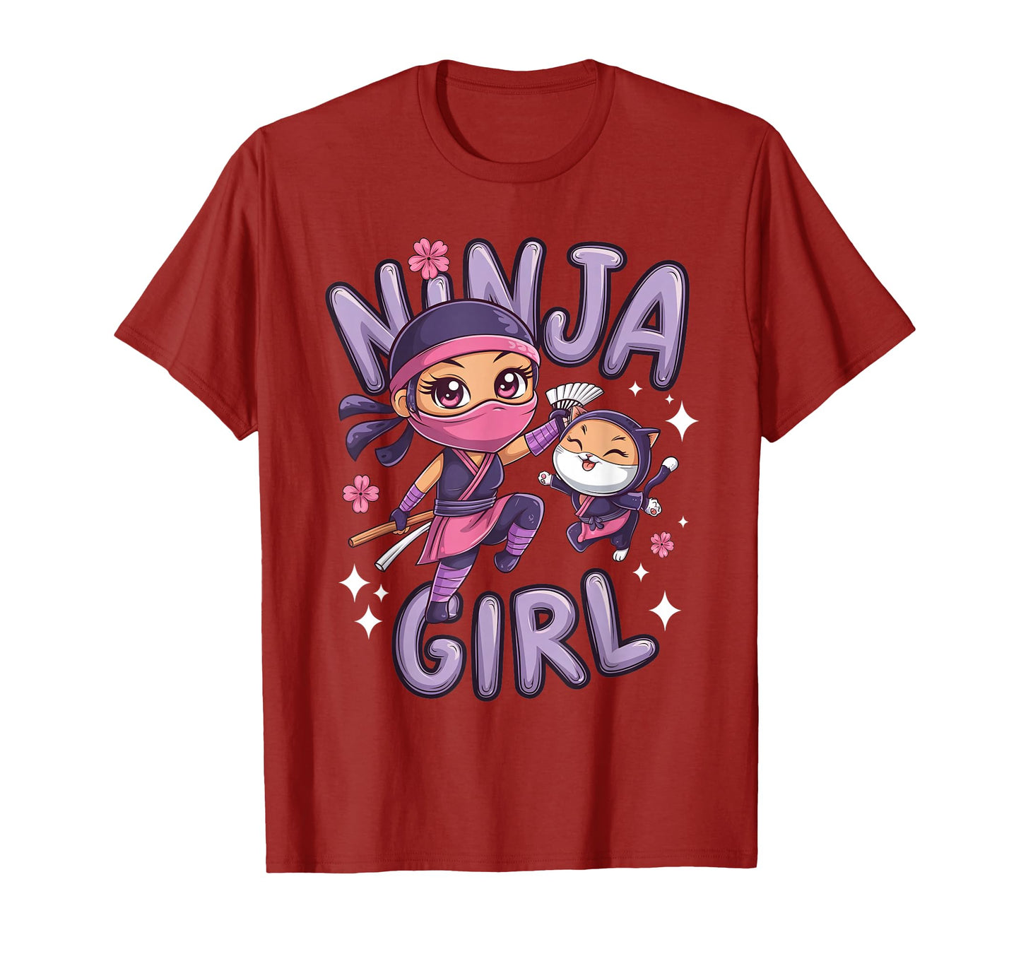 Ninja Girl Funny Birthday Party Ninjas Warrior Cat Lover Kid T-Shirt