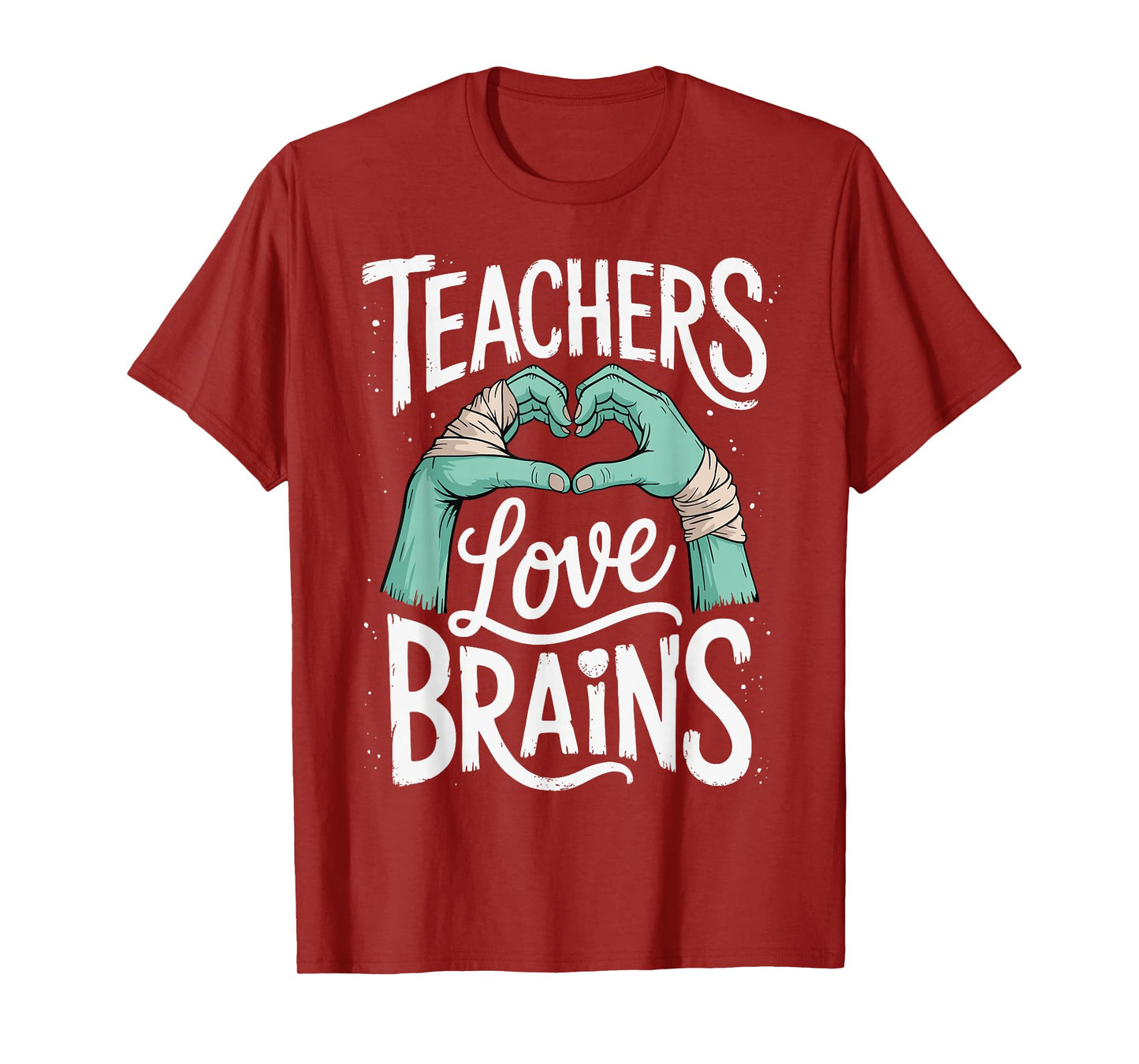 Funny Teacher Halloween Shirt Women Men Teachers Love Brains T-Shirt
