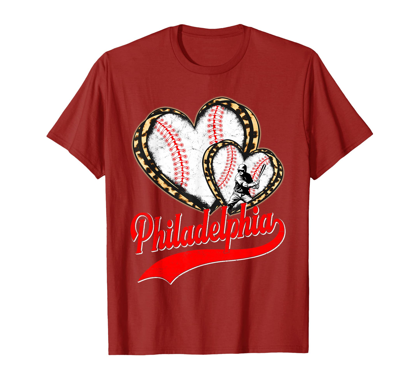 Vintage Philadelphia Baseball Leopard Heart Baseball Fans T-Shirt