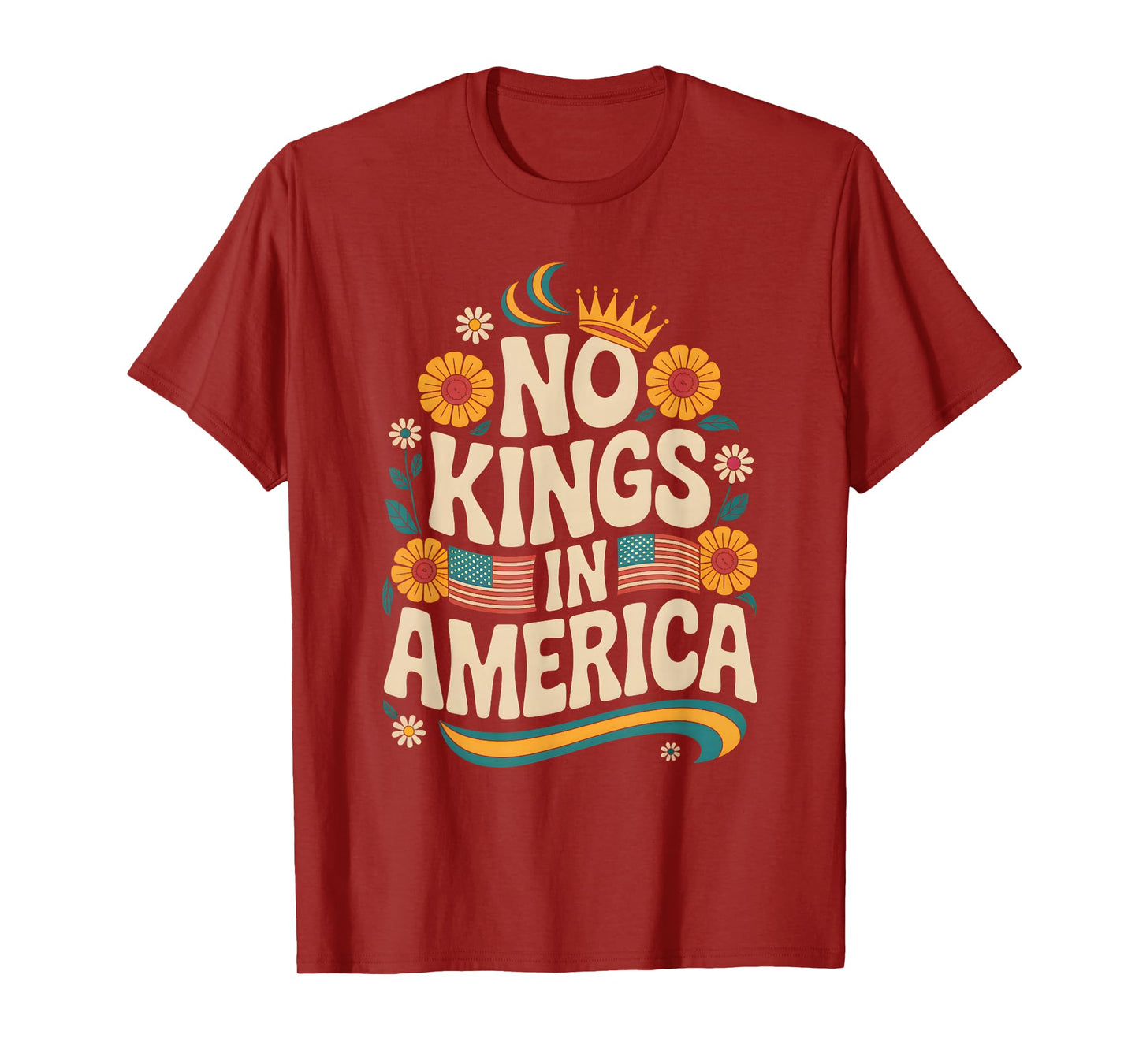 No Kings In America Retro Floral 70s Women T-Shirt