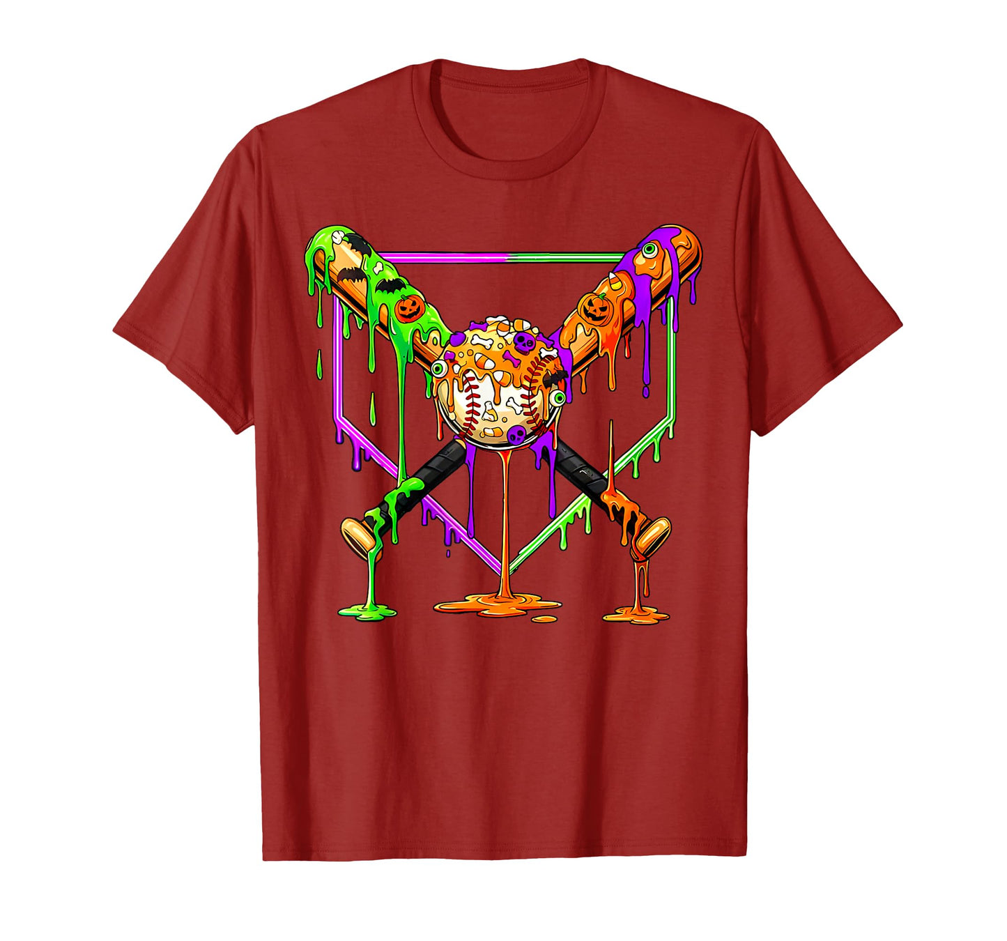 Spooky Baseball Ice Cream Drip Home Plate Dripping Halloween T-Shirt