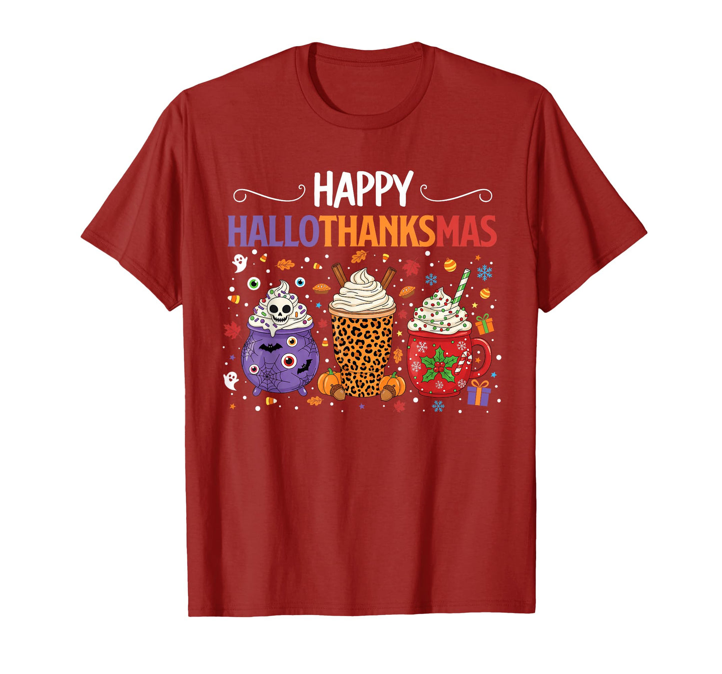 Happy Hallothanksmas Halloween Thanksgiving Christmas Drinks T-Shirt