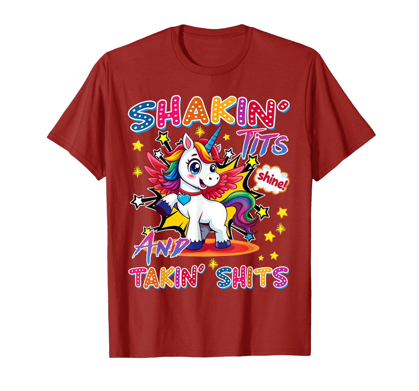 Shakin' Tits and Takin Shits Funny Unicorn Dirty Adult Humor T-Shirt