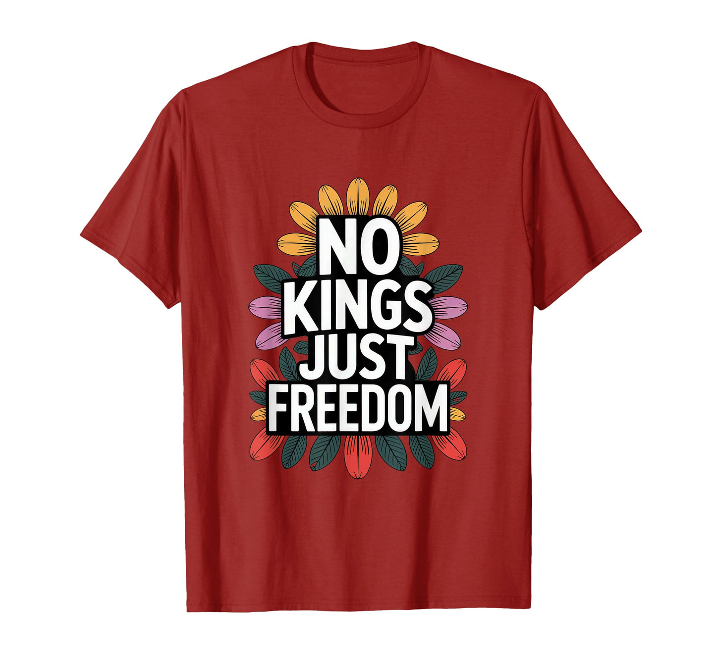 Floral Womens Retro 70s No Kings Just Freedom 4th of July T-Shirt