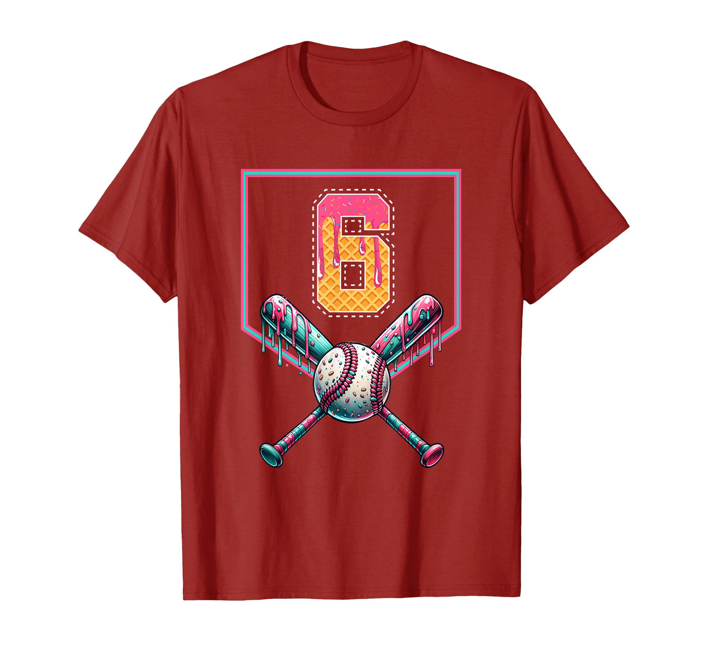 Baseball Drip Number 6 Player Or 6th Birthday Drip Style T-Shirt