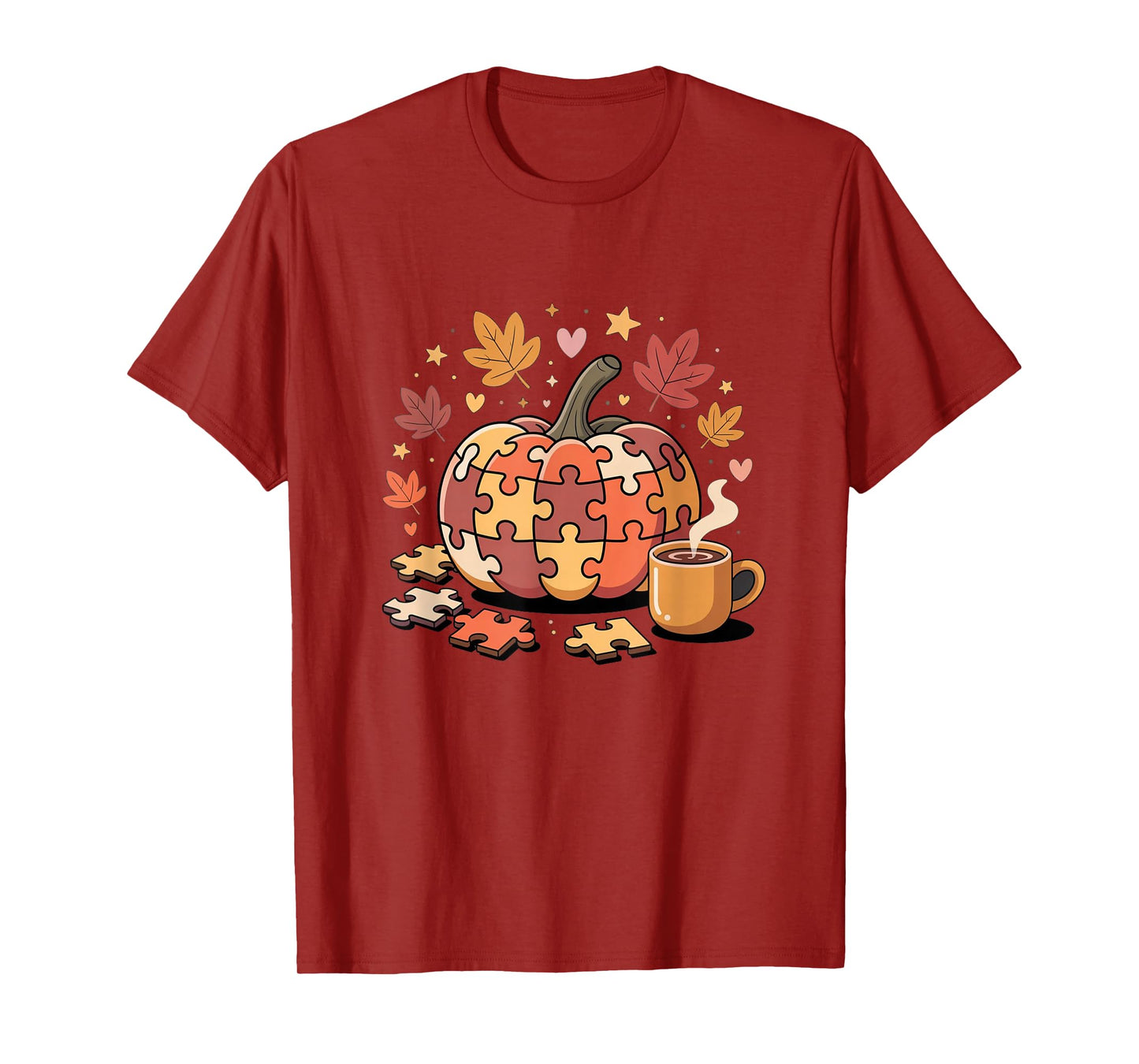 Fall Pumpkin Puzzles Leaves Autumn Cute Cozy Fun T-Shirt