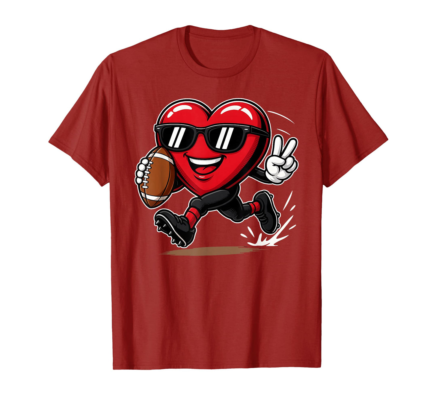 Funny Heart Playing Football Sports Lover Valentine Men Boy T-Shirt