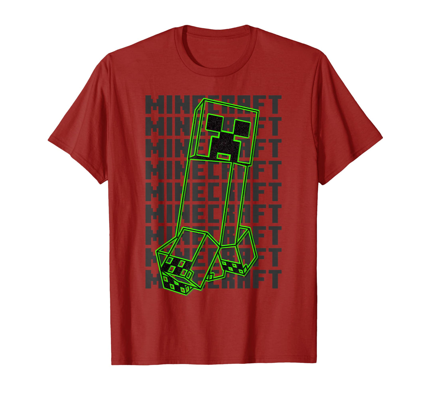 Minecraft Neon Creeper With Repeating Logo Background T-Shirt