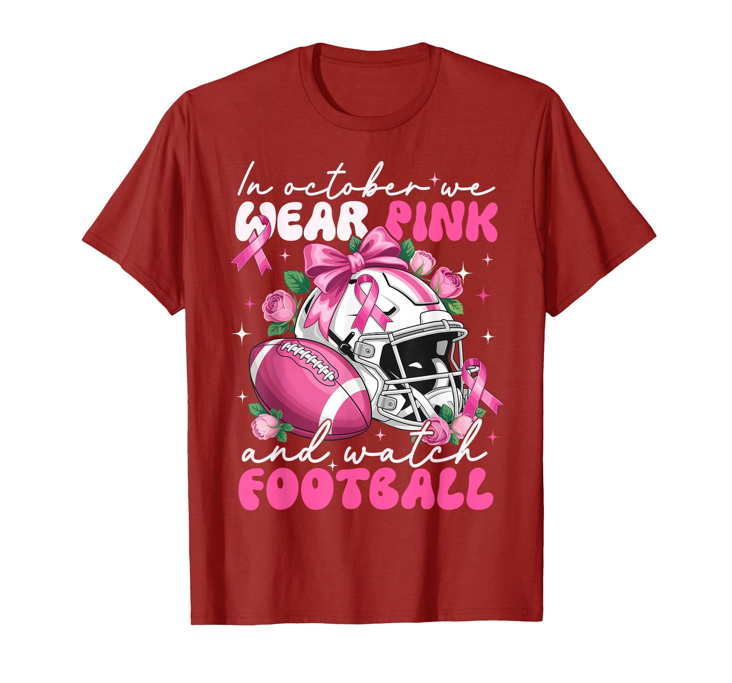 October We Wear Pink Watch Football Breast Cancer Awareness T-Shirt
