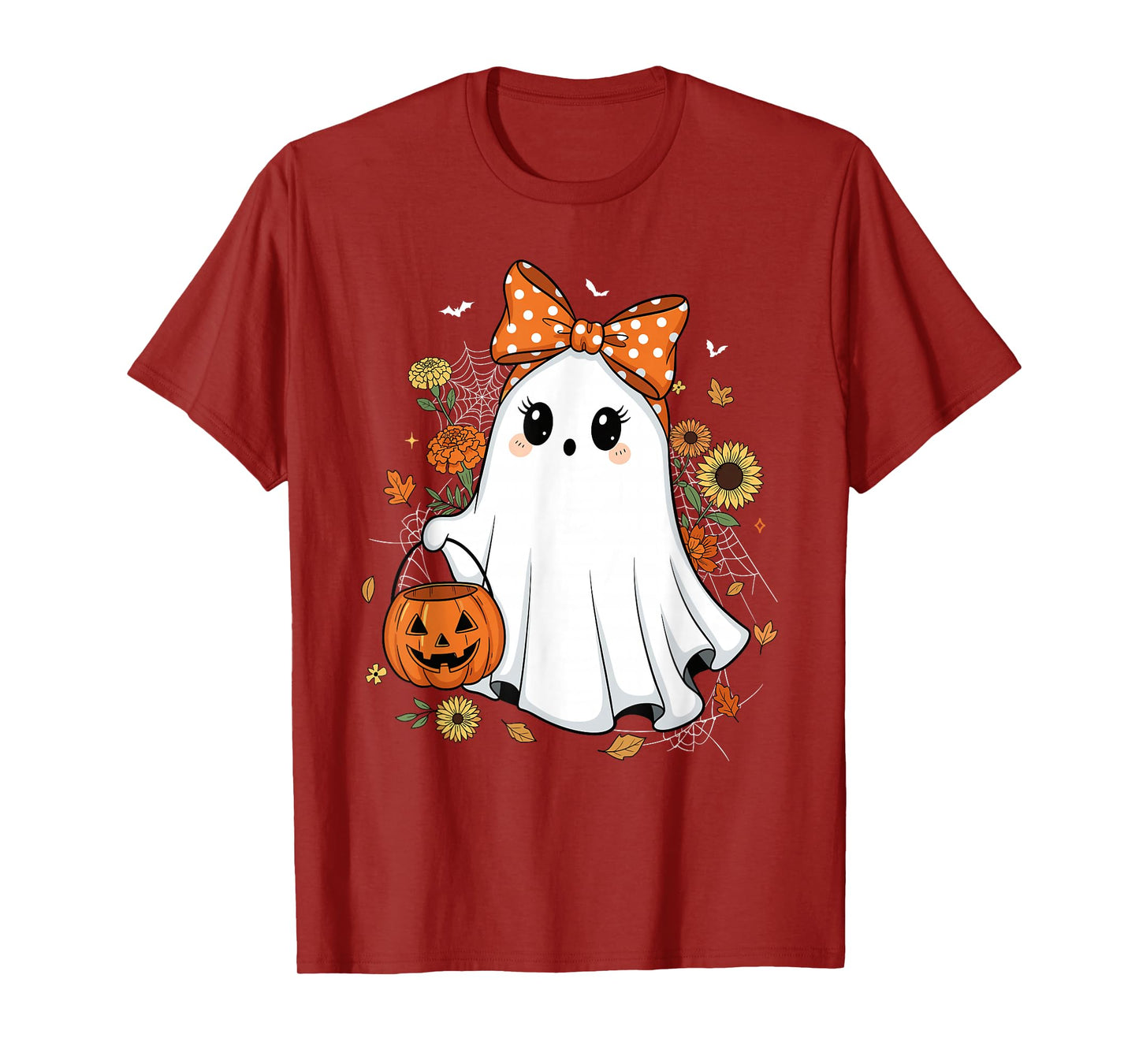 Cute Floral Ghost Coquette Bow Autumn Fall Spooky Halloween T-Shirt