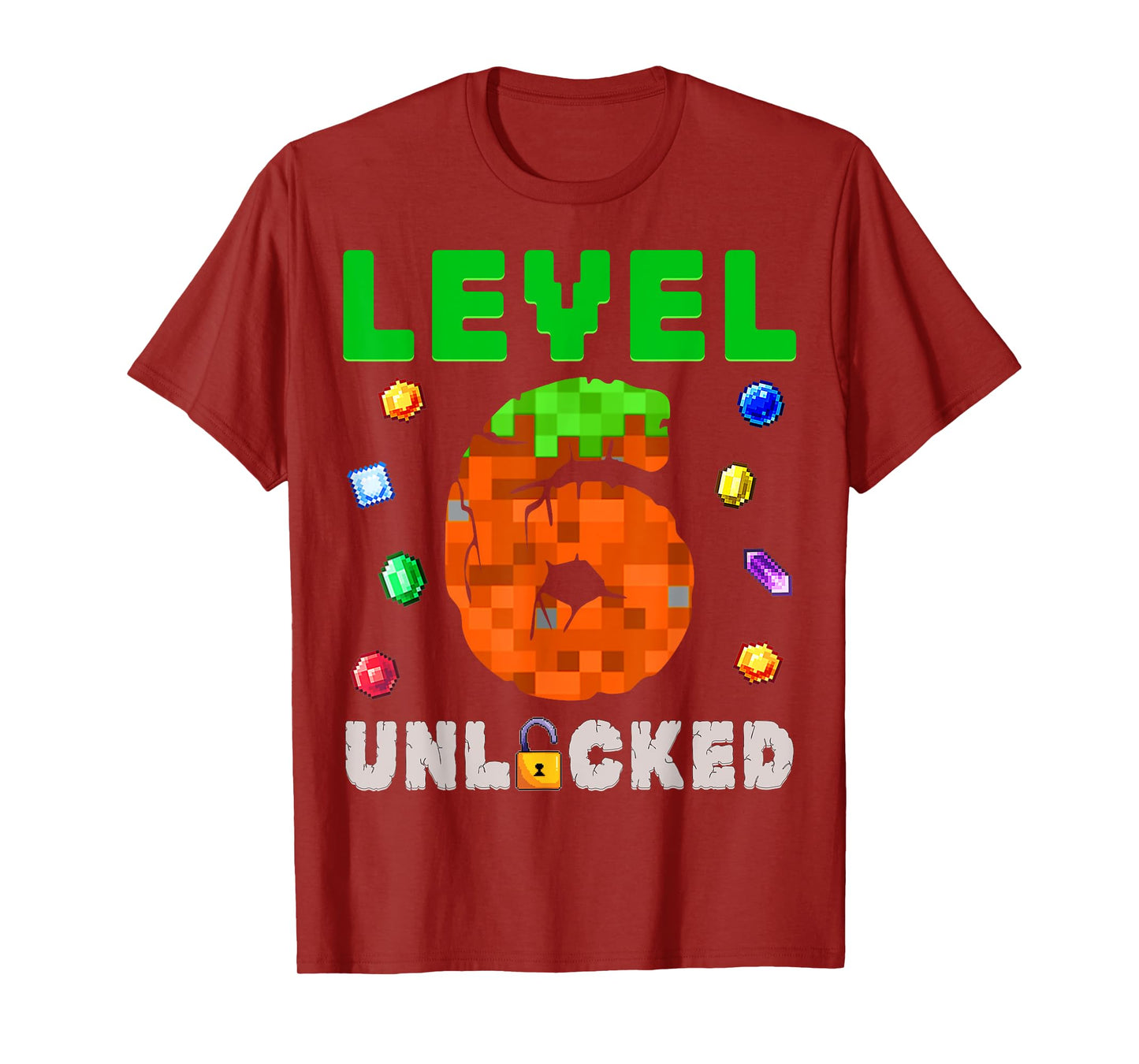 Funny 6th Birthday Boy Level 6 Unlocked Video Game Pixel T-Shirt