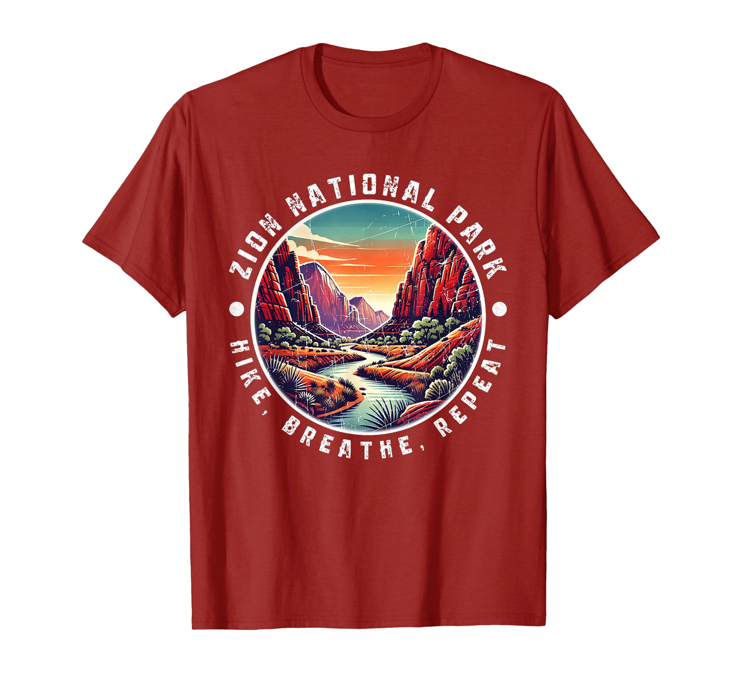 Zion National Park Hike Breathe Repeat Vintage Design T-Shirt