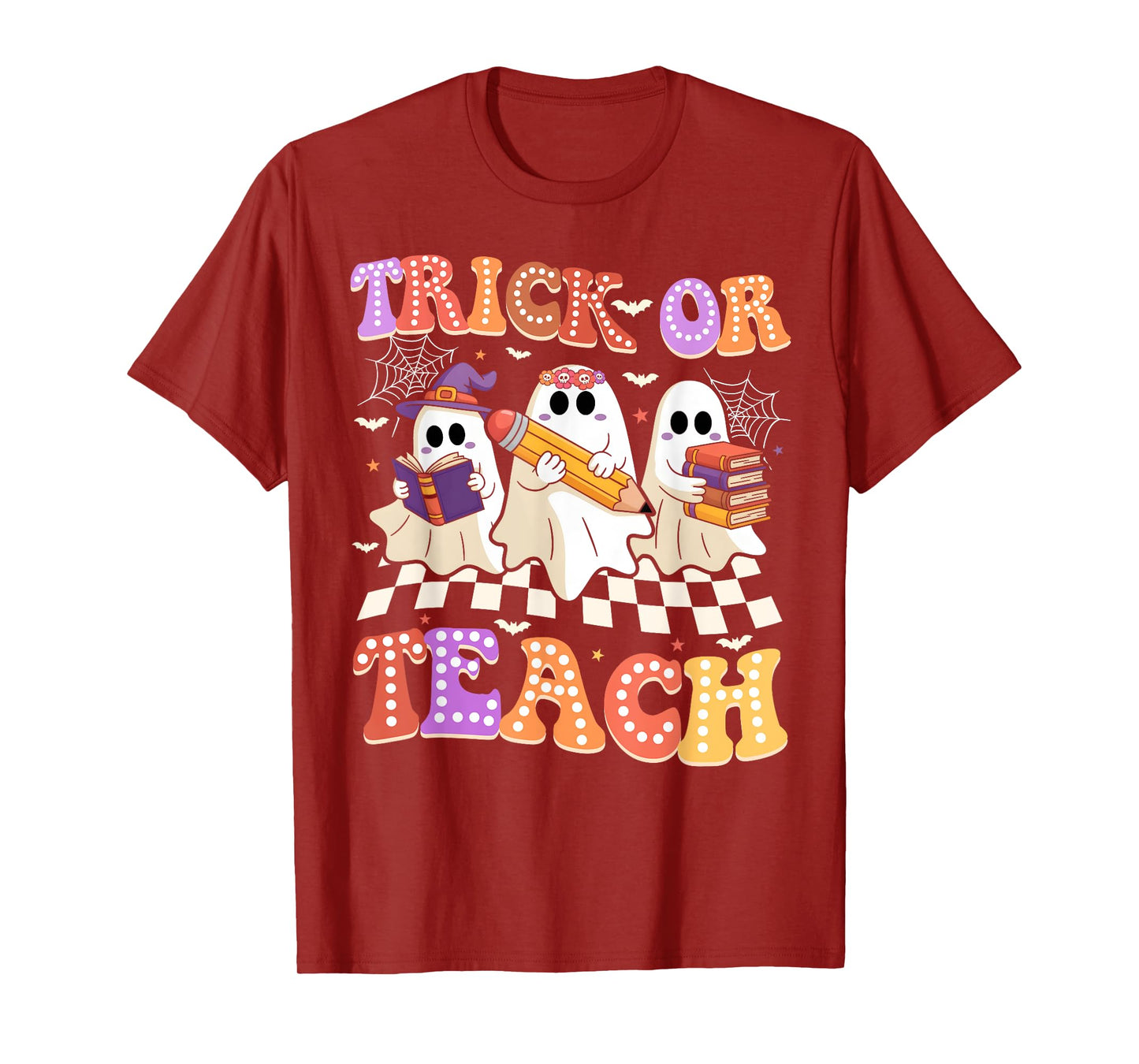 Halloween Groovy Retro Trick Or Teach Teacher Ghost Boo T-Shirt