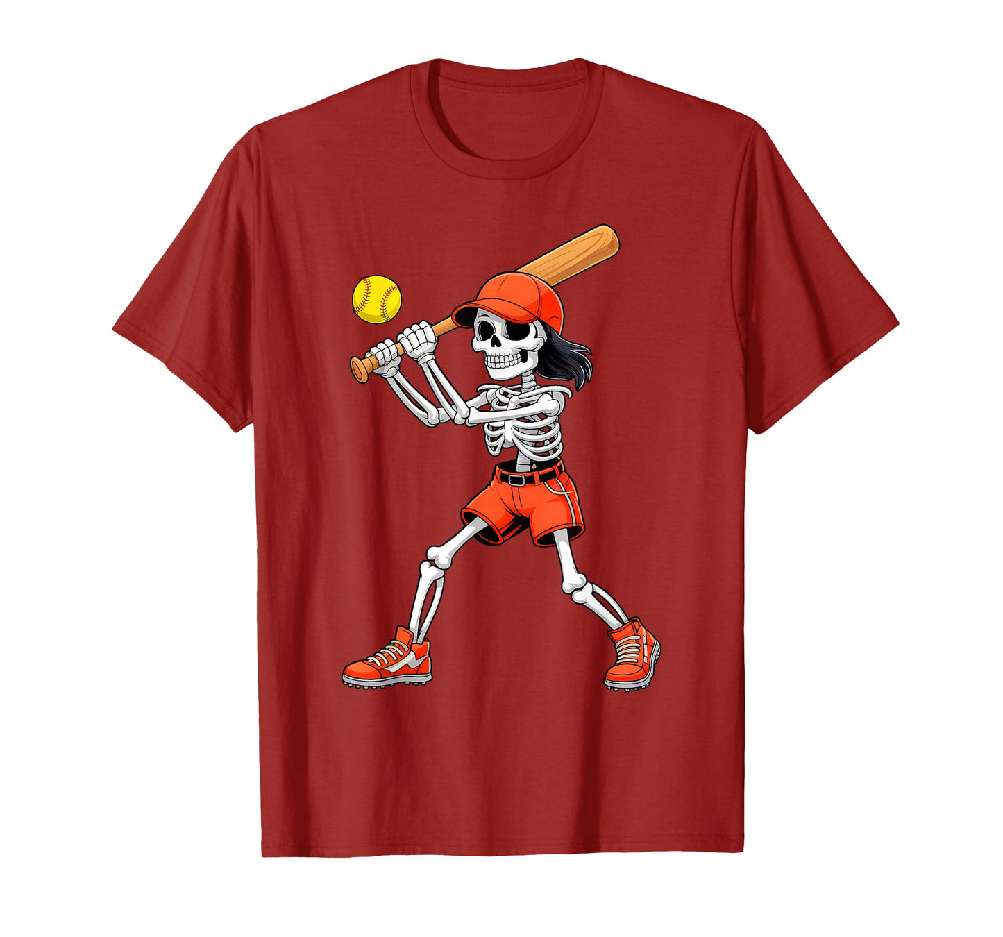 Funny Skeleton Play Softball Halloween Costume Boys Men Kids T-Shirt