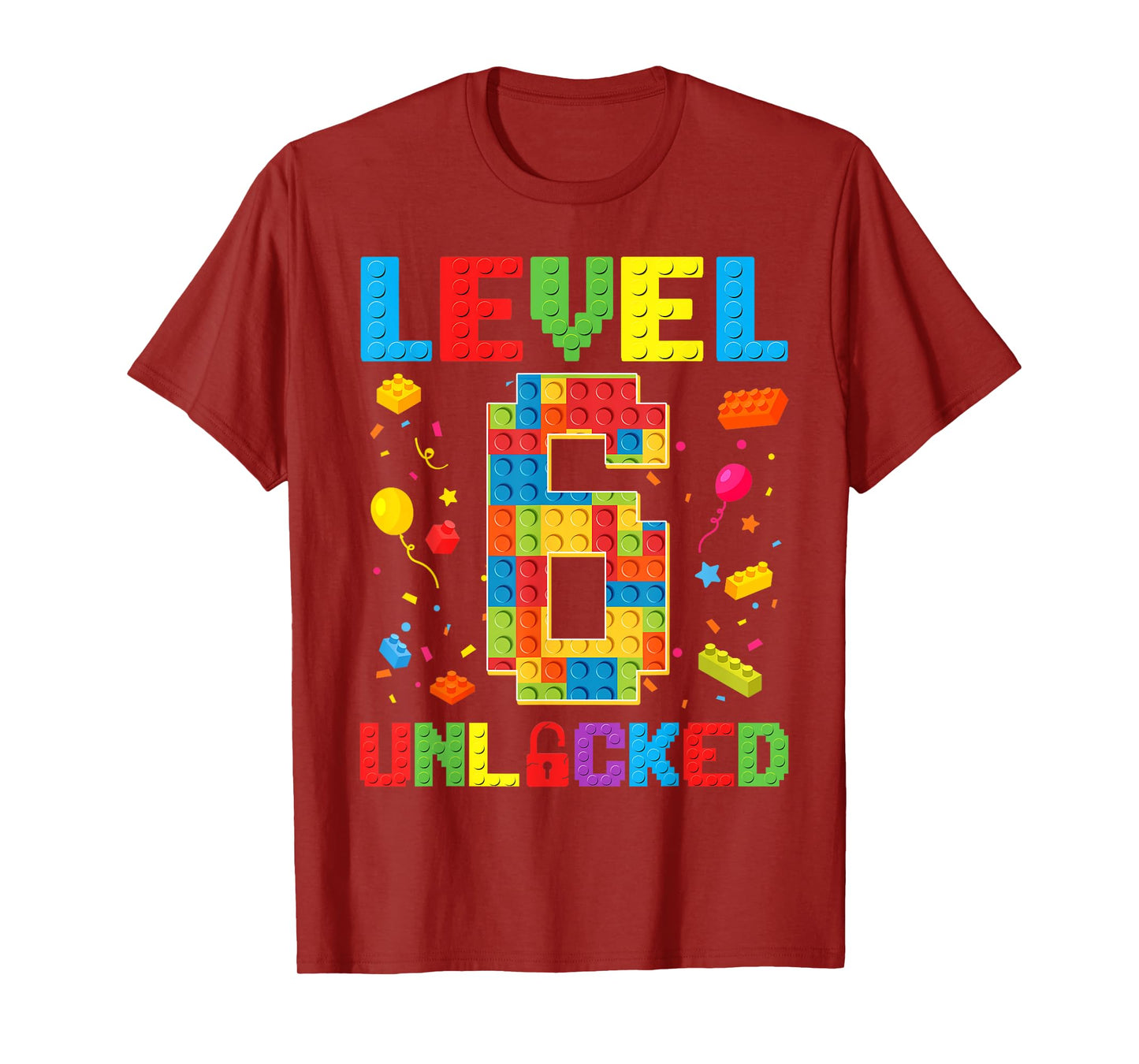 Level 6 Unlocked 6th Birthday Boy Master Builder Blocks T-Shirt