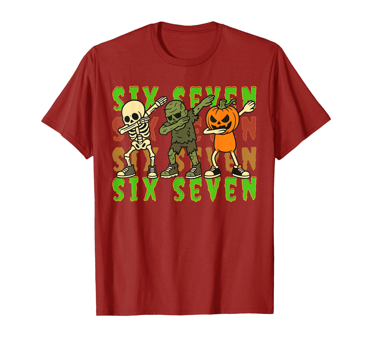 Six Seven Dabbing Skeleton Pumpkin Halloween Boys Kids T-Shirt