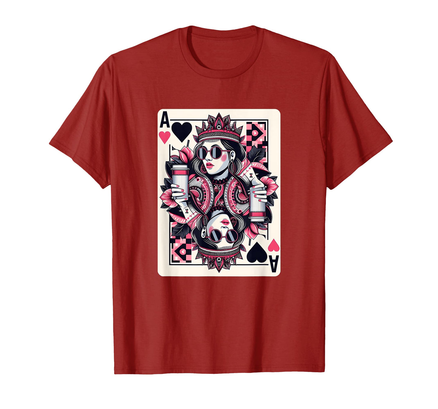 Queen Of Hearts Coffee Lover Queen Card Poker Gambling T-Shirt