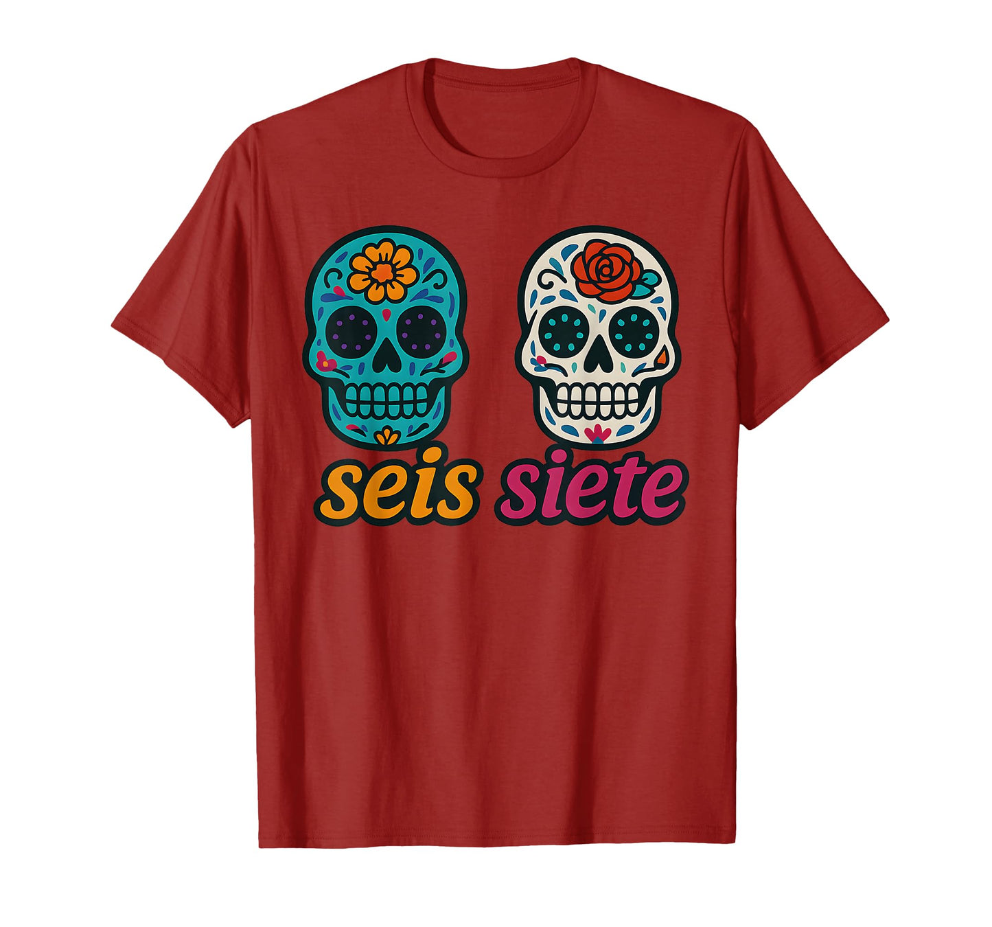 SEIS Siete Mexican Los Muertos Calaveras Sugar Skull 67 Boys T-Shirt