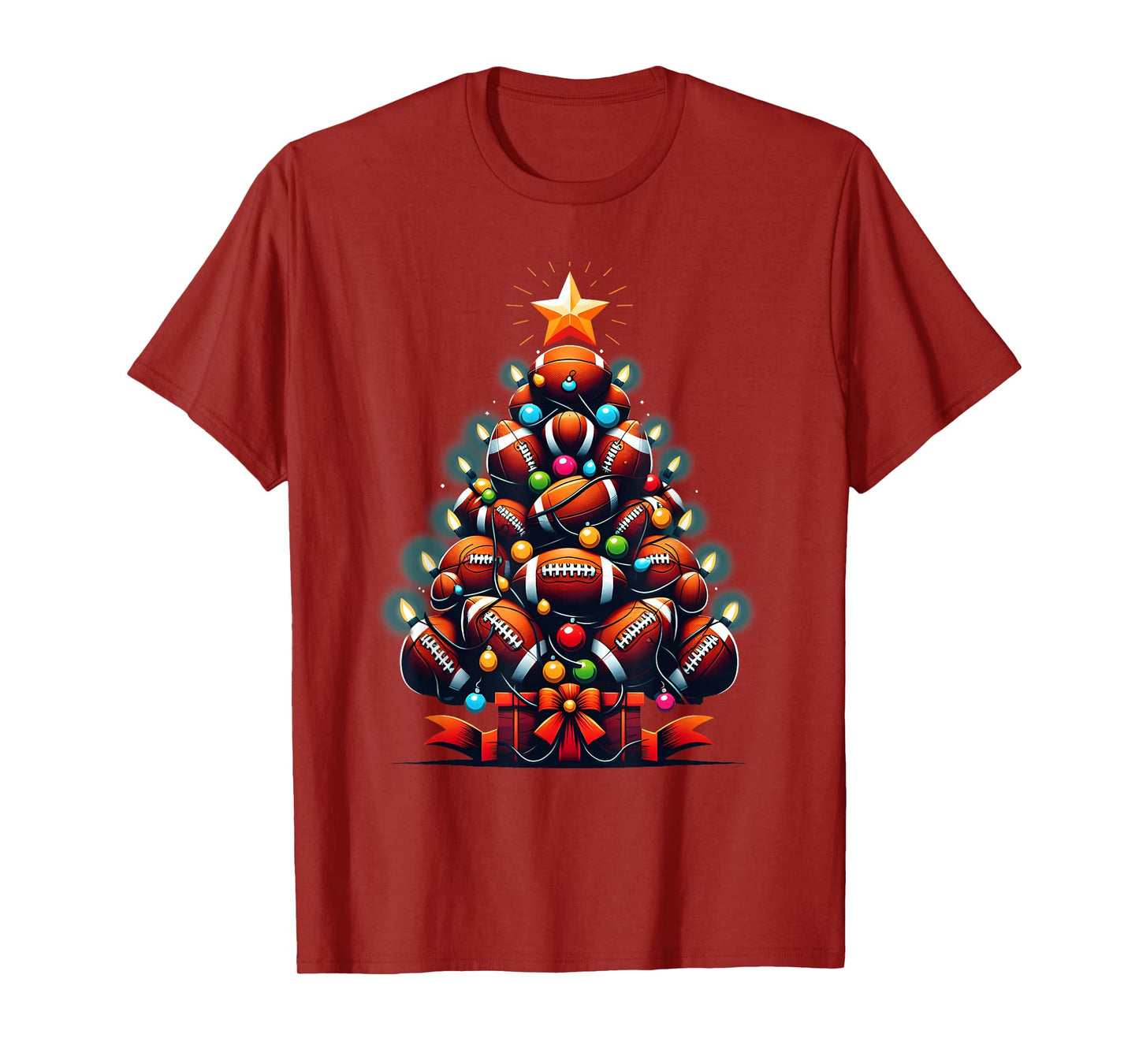 American Football Christmas Tree Xmas Pajamas Player Coach T-Shirt