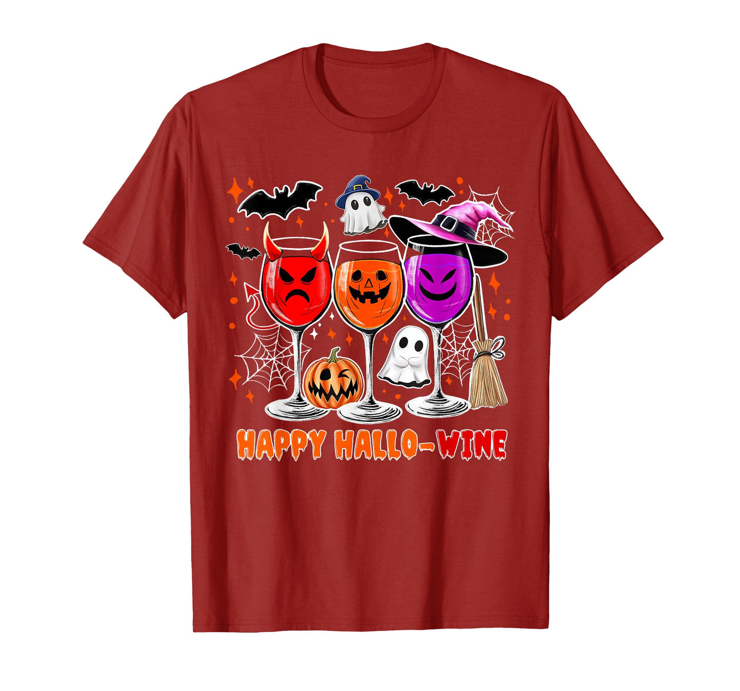 Happy Hallo-Wine Funny Halloween Glass Wine Drinking Lover T-Shirt