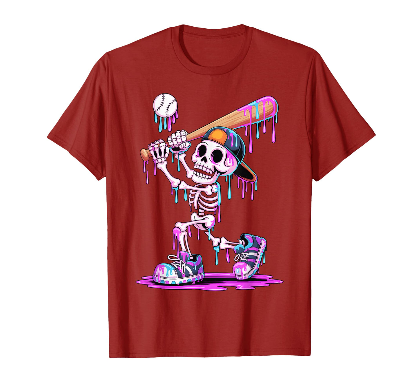 Funny Skeleton Baseball Drip Boys Youth Kids Halloween T-Shirt