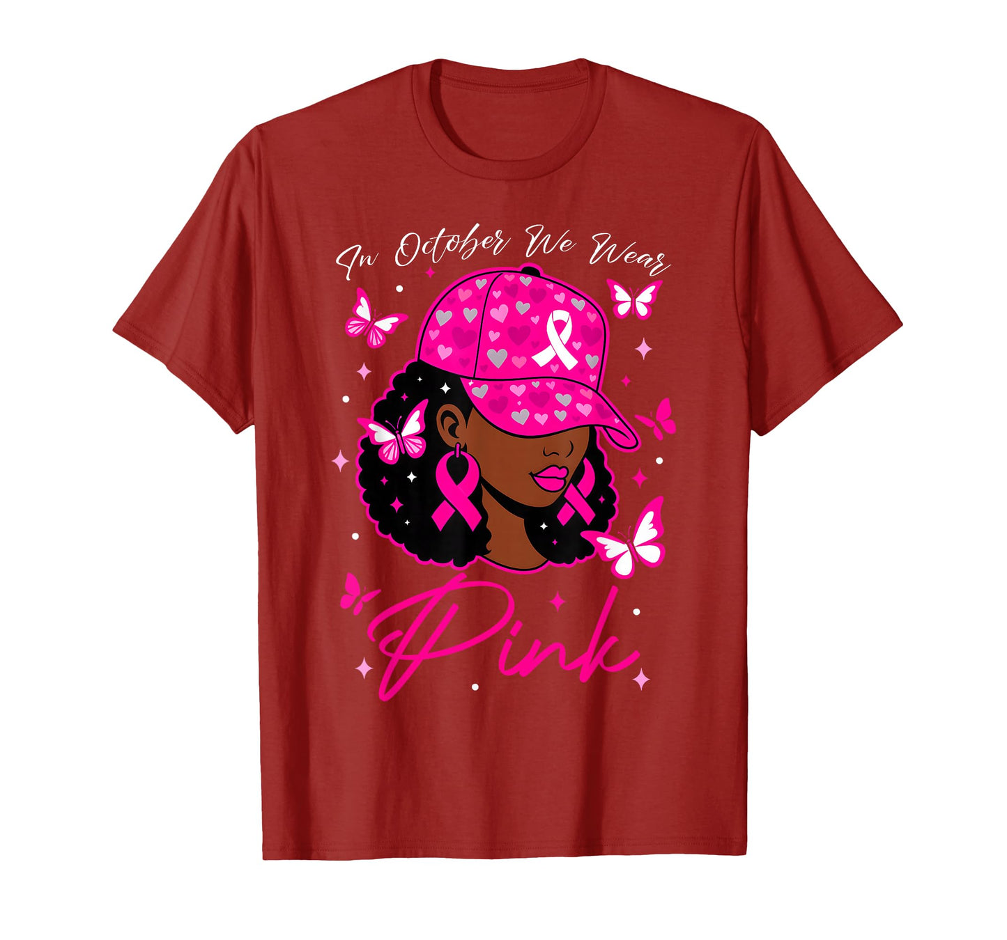 In October We Wear Pink Breast Cancer Awareness Black Women T-Shirt