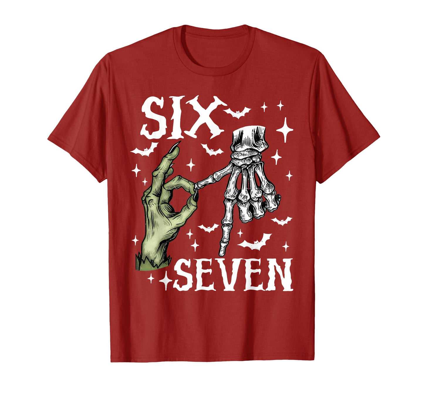 Six Seven 6 7 Meme Saying 6 7 Halloween Skeleton Hands Sign T-Shirt