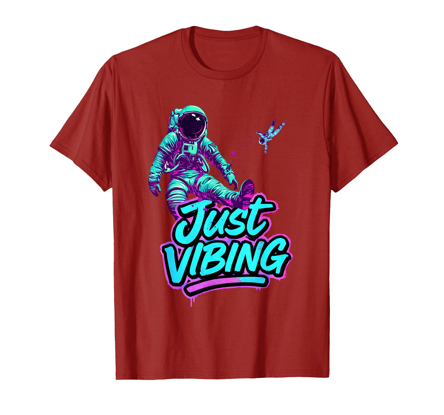 Purple and Teal Astronaut Just Vibing Graphic for Men T-Shirt