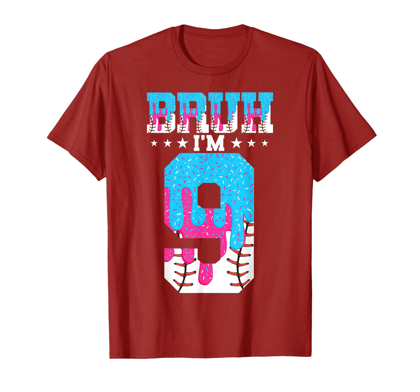 Bruh 9th Birthday Boy Baseball Ice Cream Drip 9 Year Old Boy T-Shirt