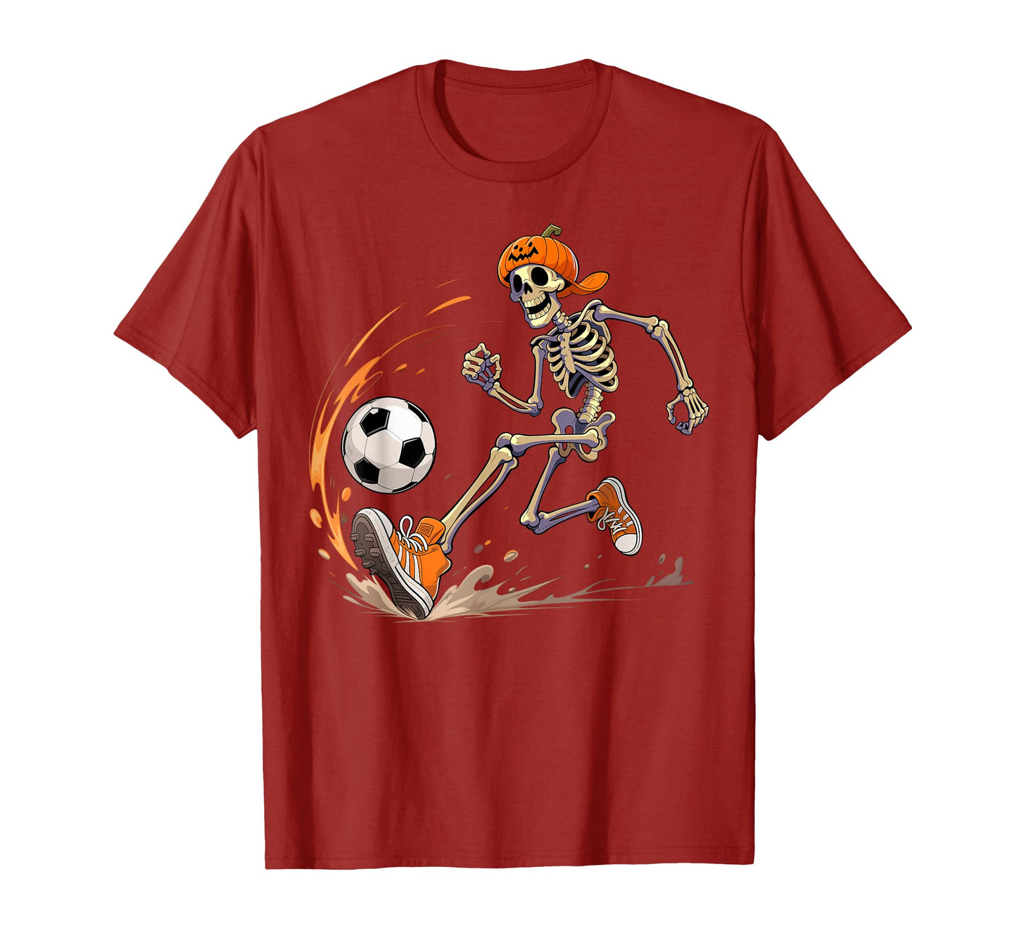 Skeleton Soccer Player Pumpkin Head Funny Halloween T-Shirt