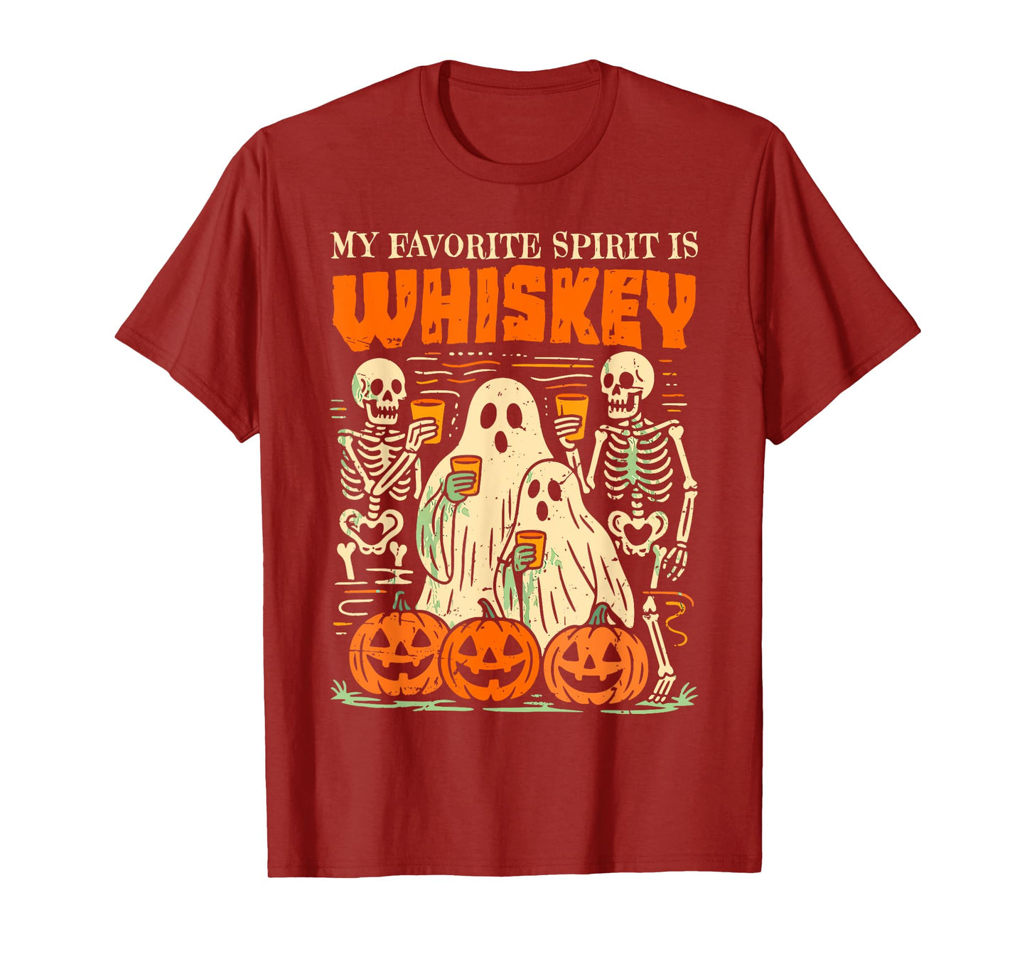 Funny Ghost Halloween Costume My Favorite Spirit Is Whiskey T-Shirt
