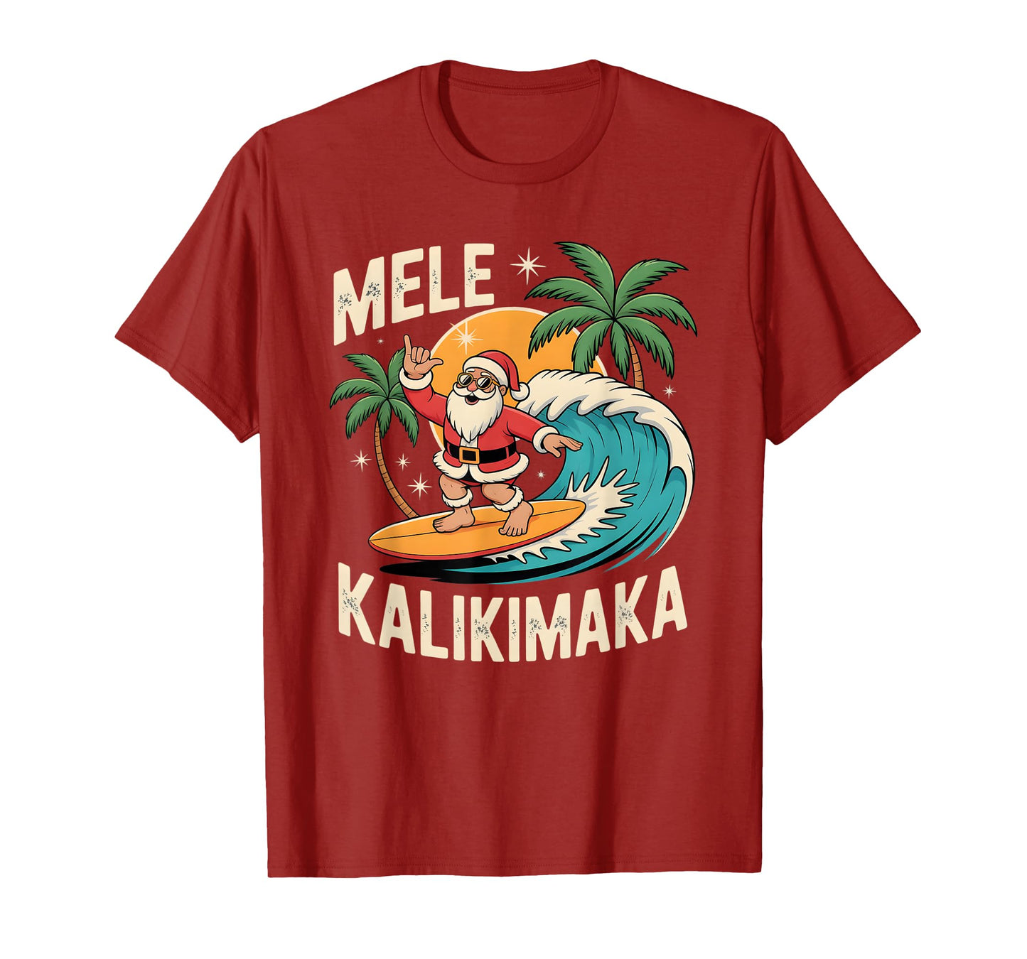 Mele Kalikimaka Hawaii Christmas Shirt Surfing Santa Tee T-Shirt