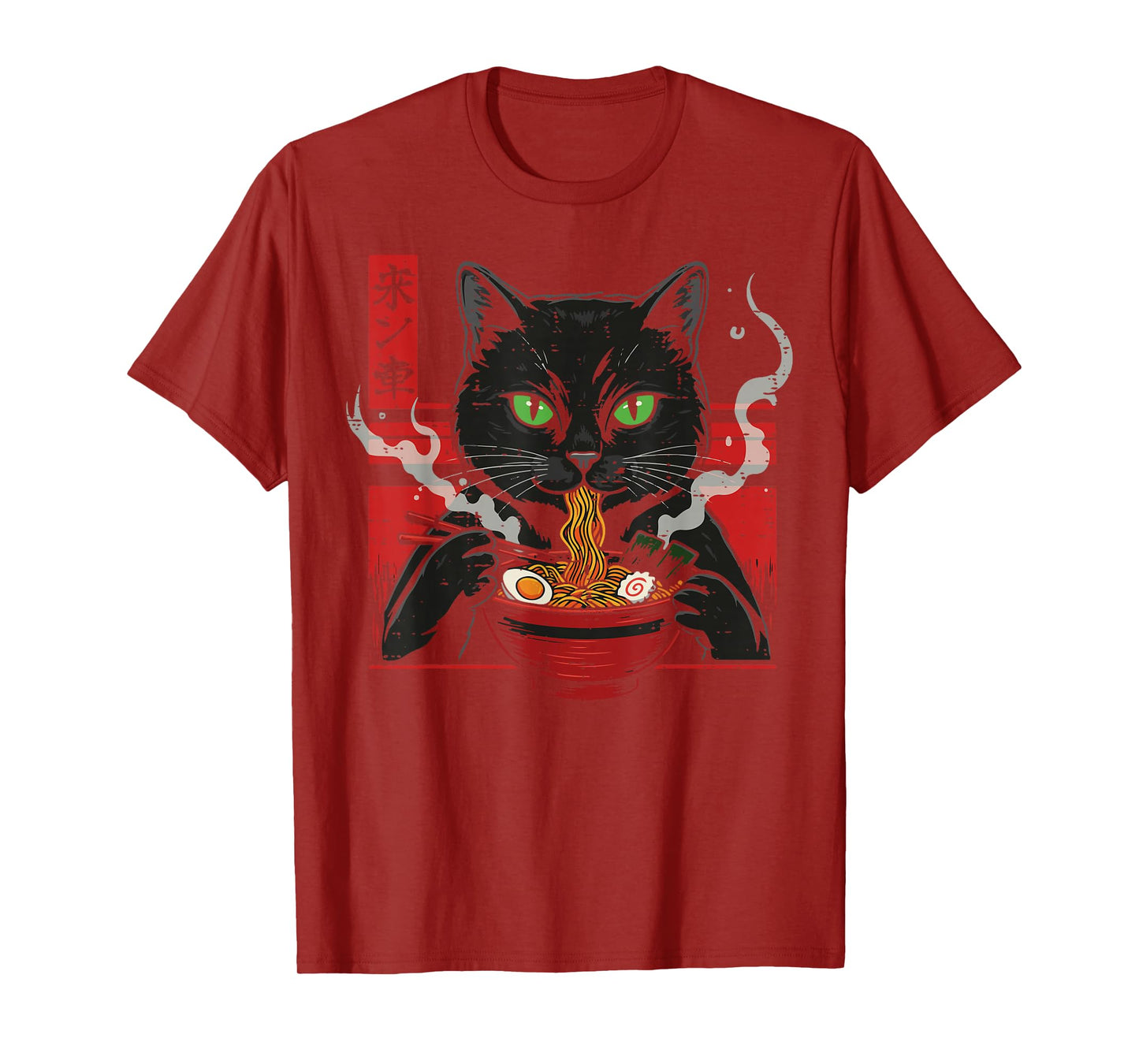Black Cat Eating Ramen Japanese Food Noodle Men Women Kids T-Shirt