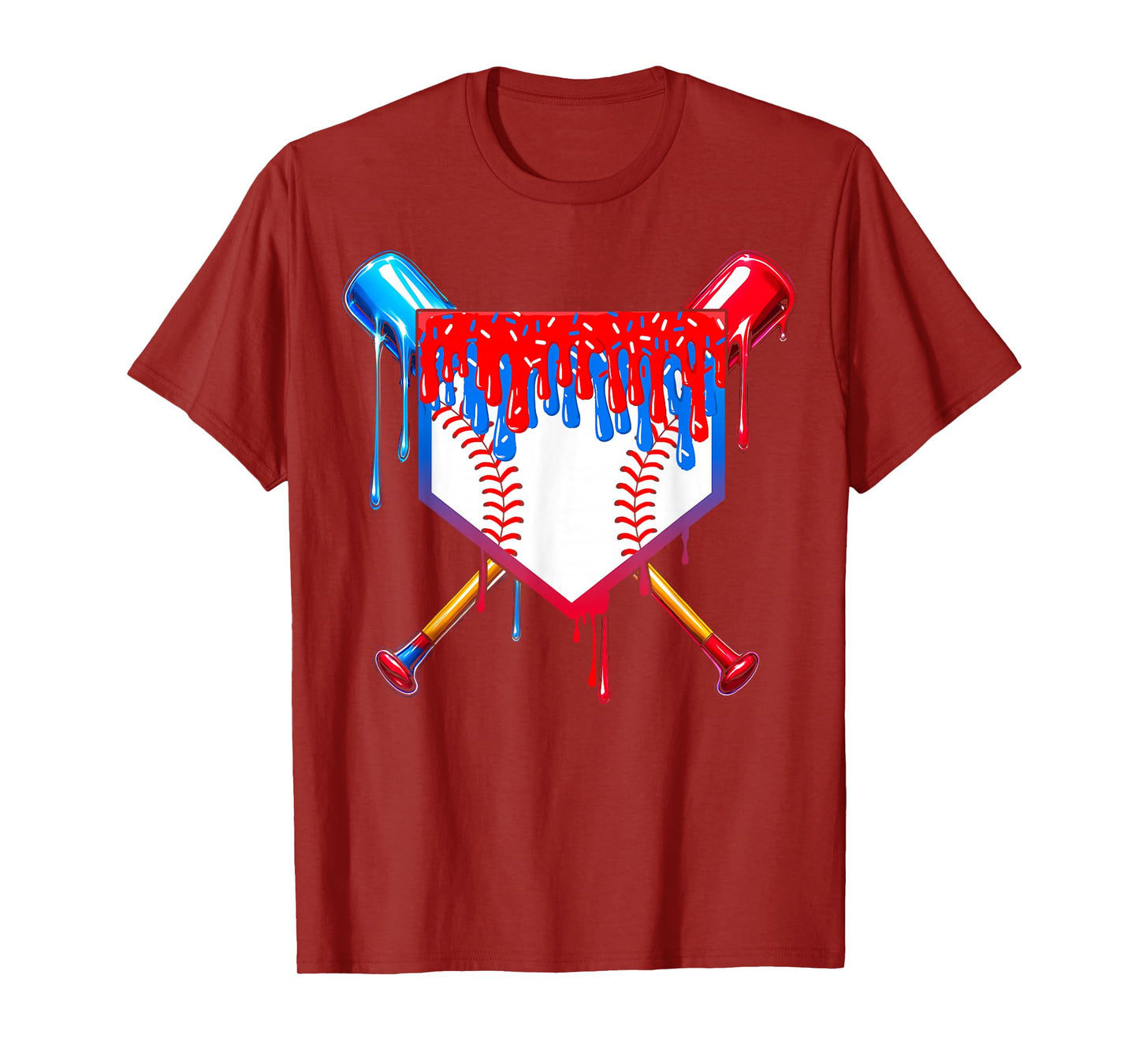 Baseball Drip Boys Ice Cream 4th Of July Home Plate Sprinkle T-Shirt