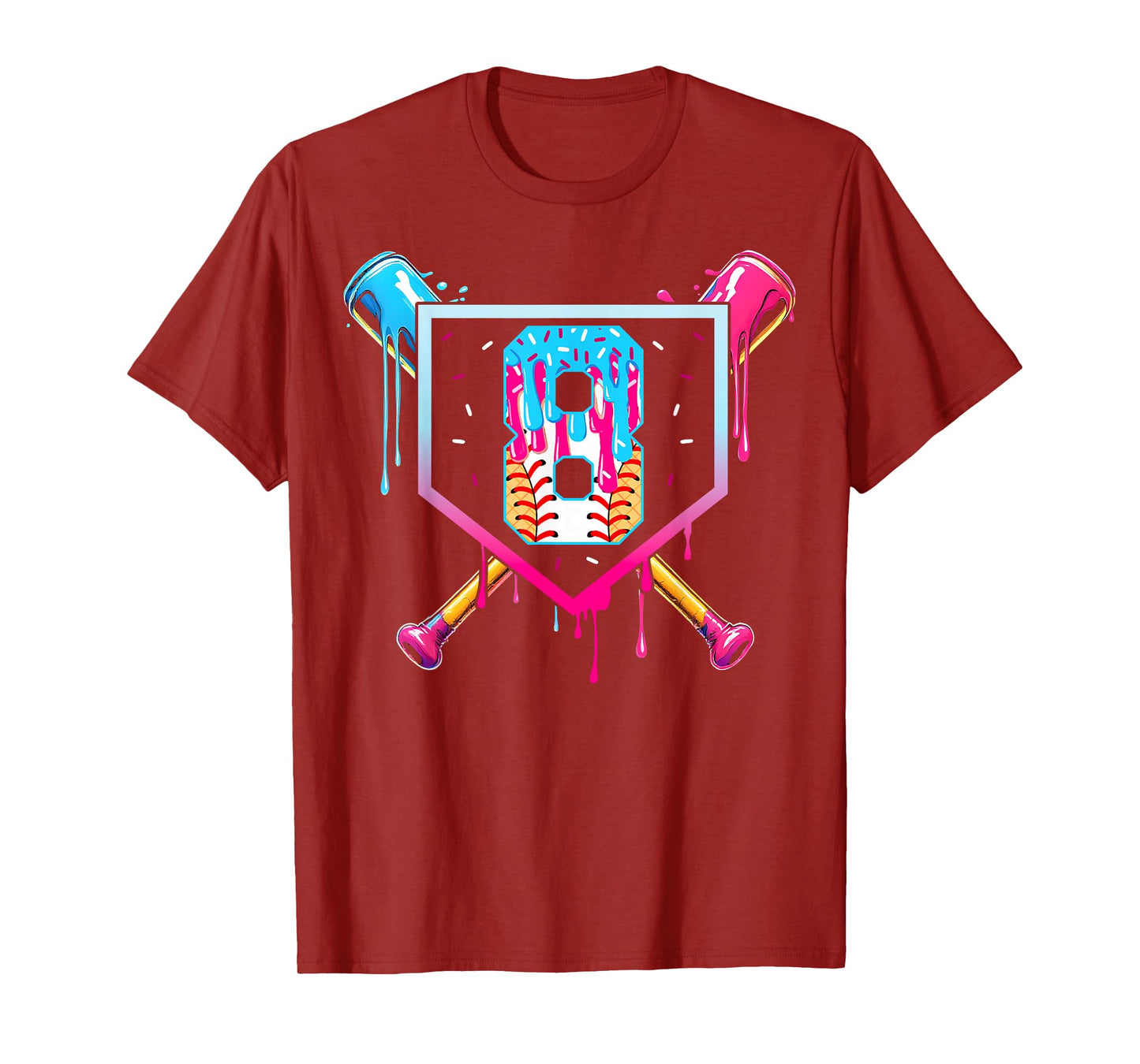 Baseball 8 Year Old Ice Cream Drip 8th Birthday Boy 8 T-Shirt